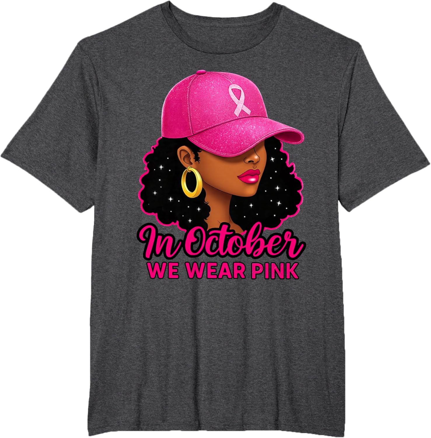 in October We Wear Pink Black Women Breast Cancer Awareness T-Shirt