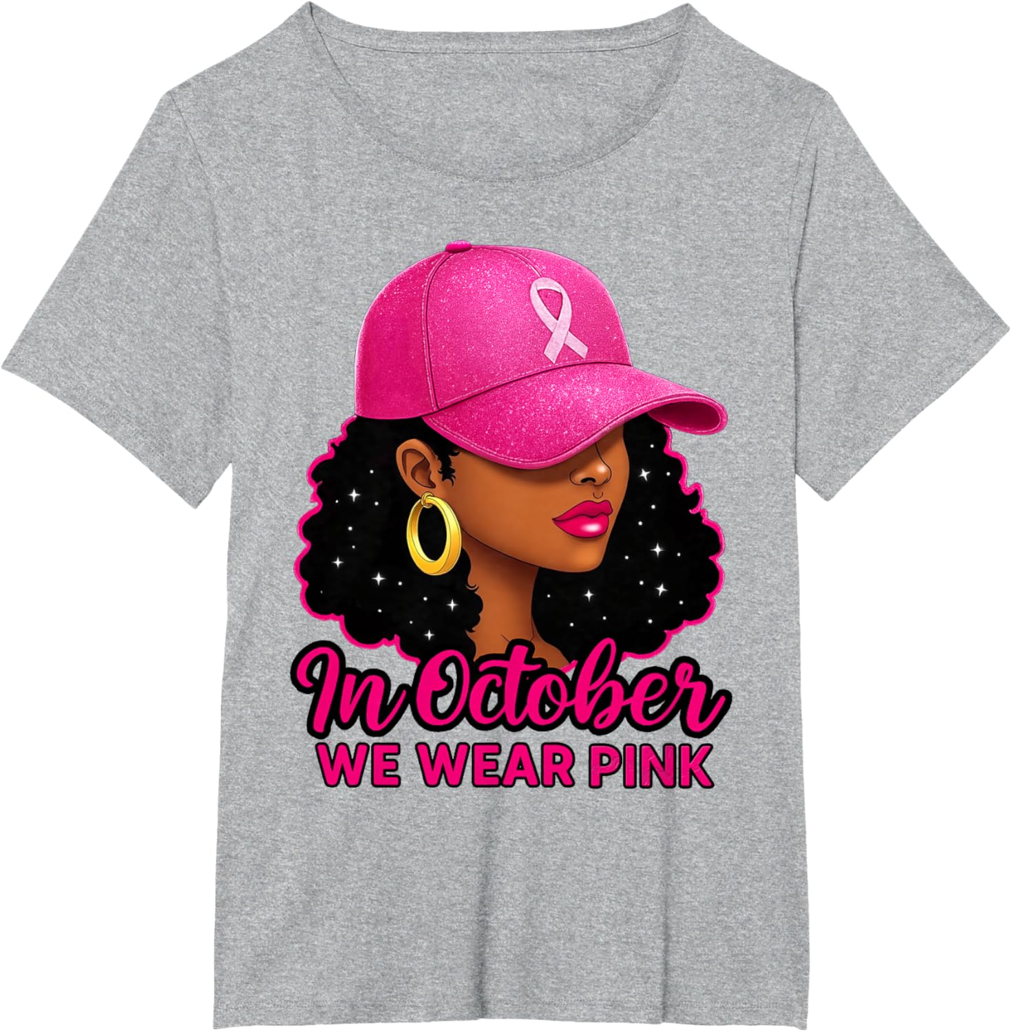 in October We Wear Pink Black Women Breast Cancer Awareness T-Shirt