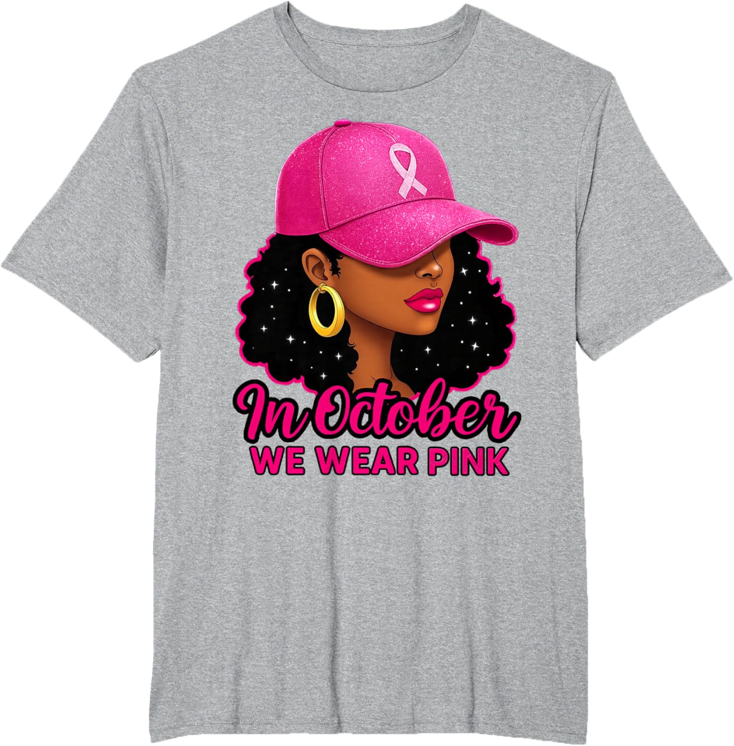in October We Wear Pink Black Women Breast Cancer Awareness T-Shirt