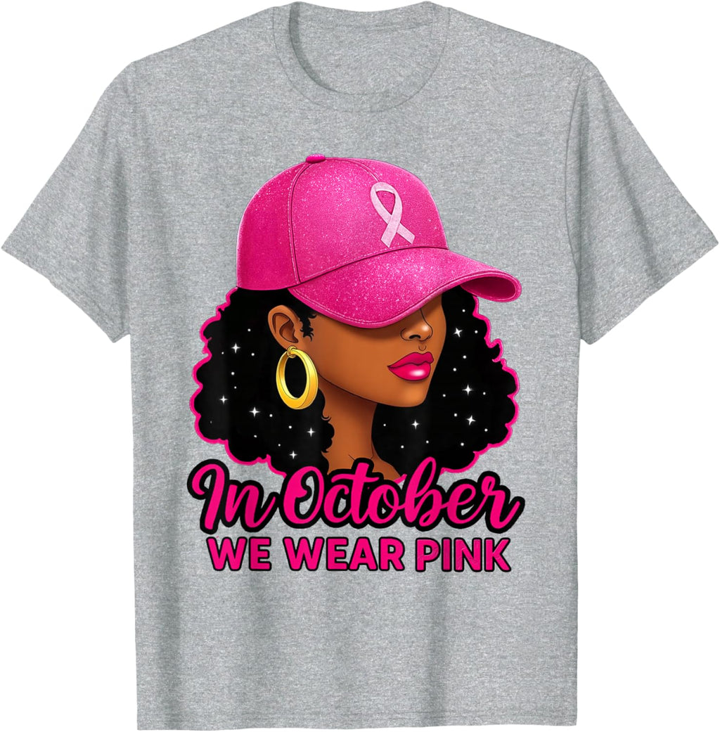 in October We Wear Pink Black Women Breast Cancer Awareness T-Shirt