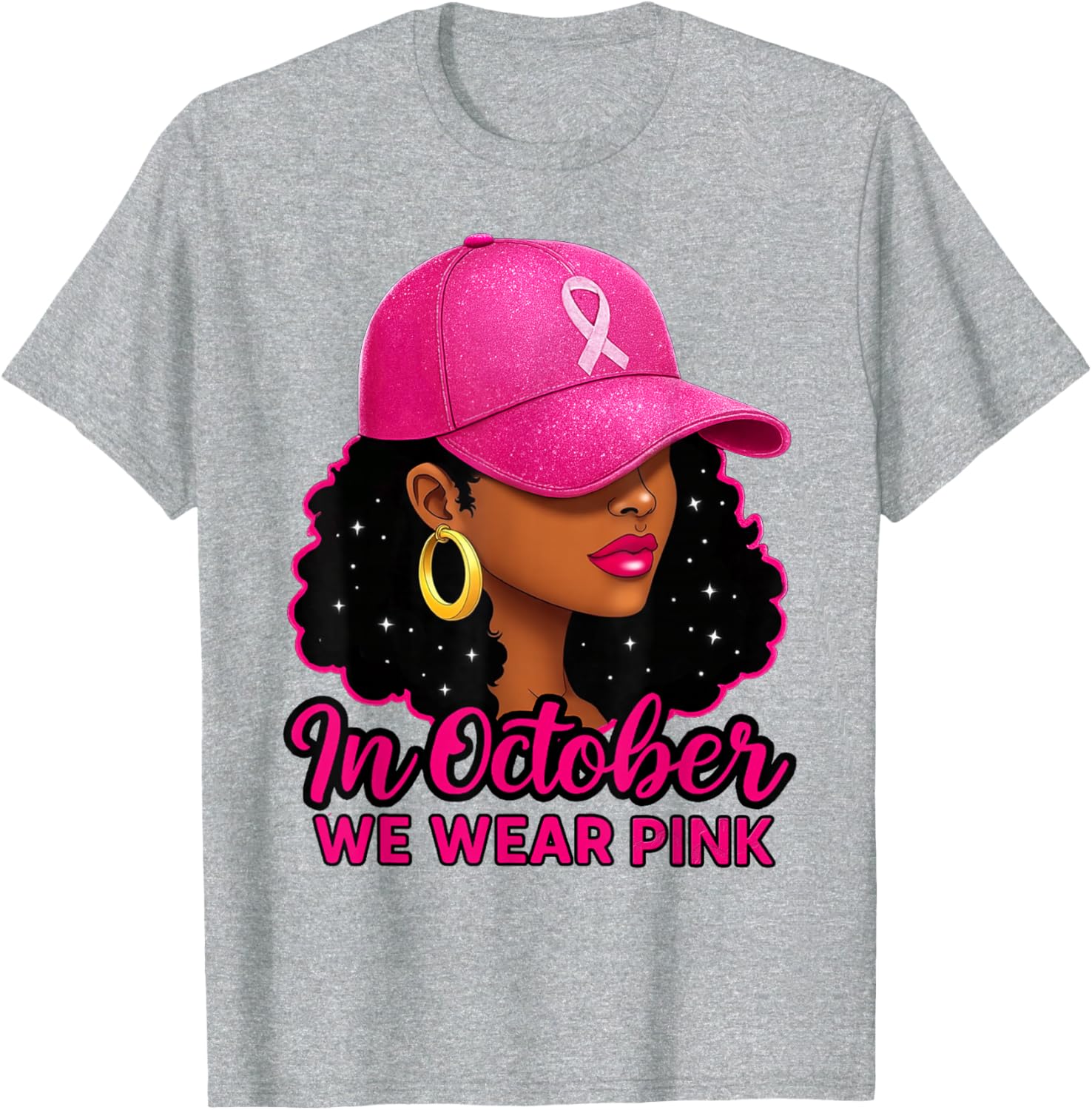 in October We Wear Pink Black Women Breast Cancer Awareness T-Shirt