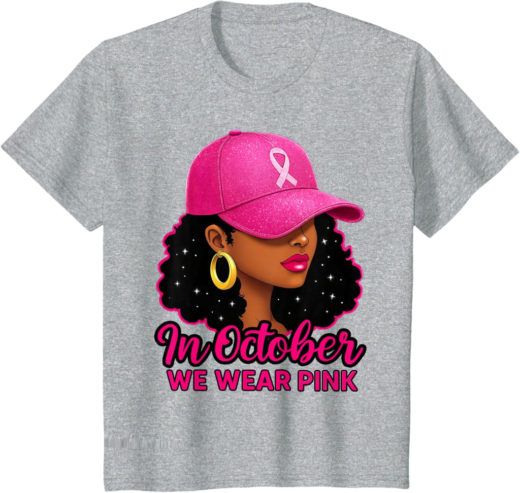 in October We Wear Pink Black Women Breast Cancer Awareness T-Shirt