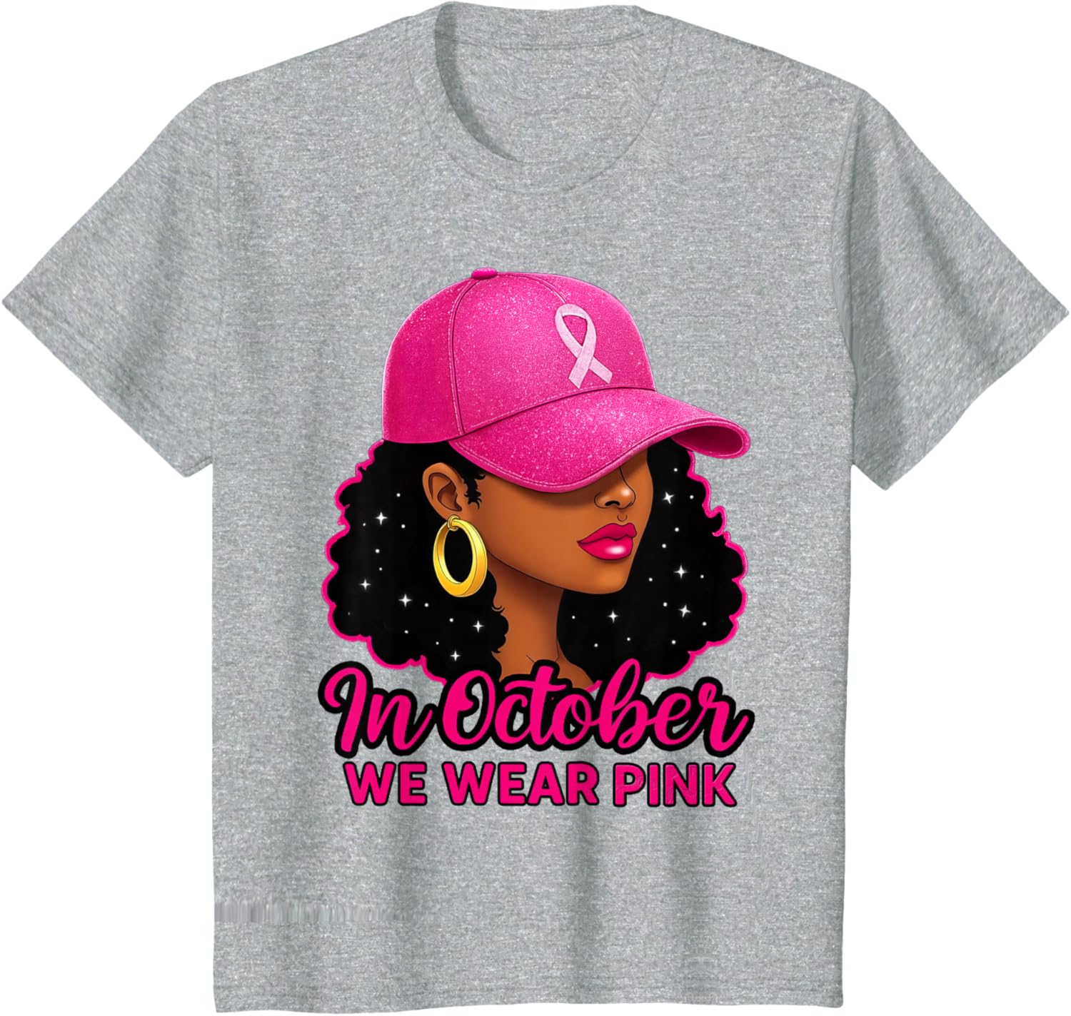 in October We Wear Pink Black Women Breast Cancer Awareness T-Shirt