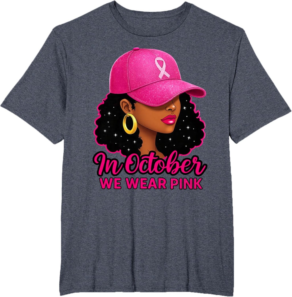 in October We Wear Pink Black Women Breast Cancer Awareness T-Shirt