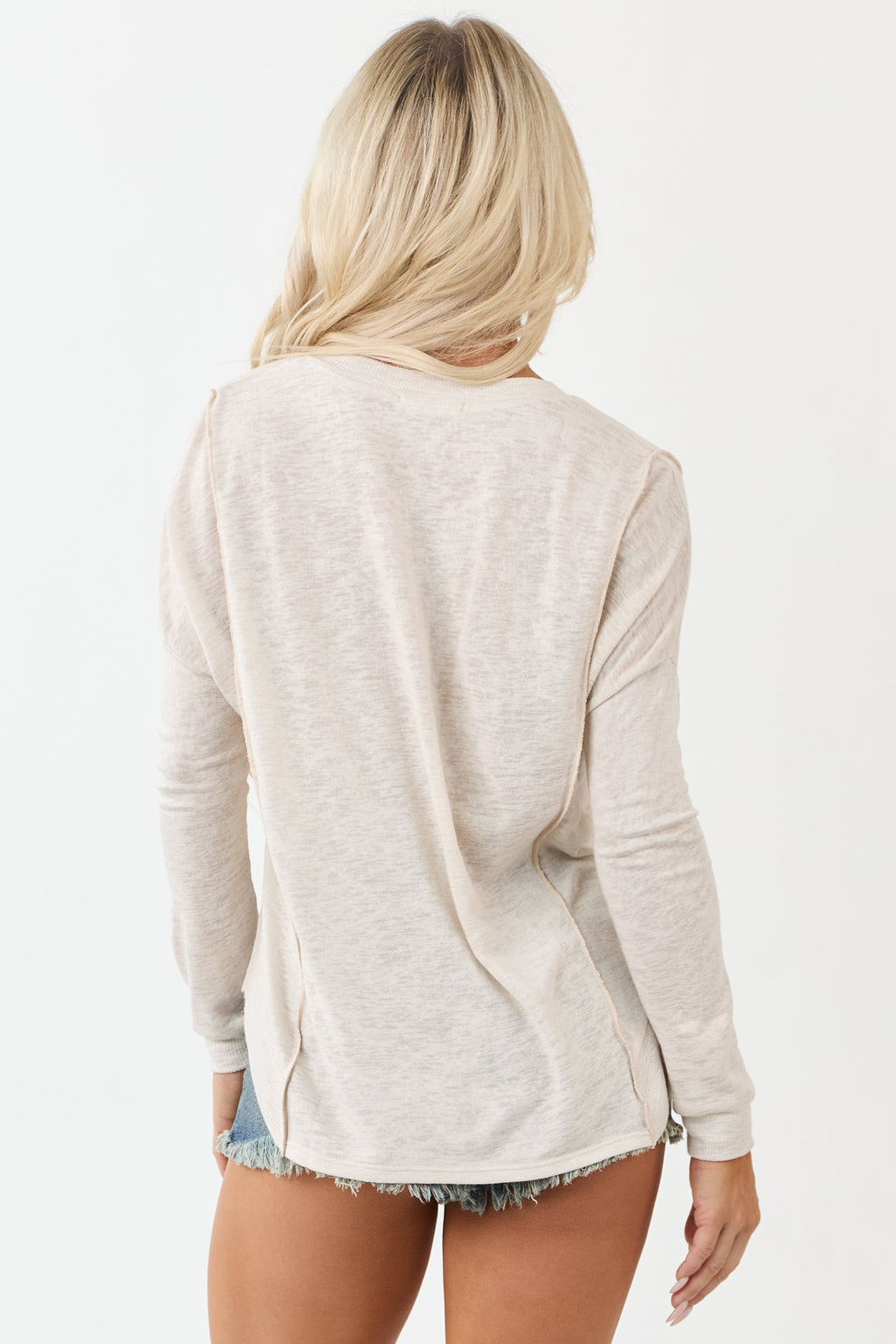 Champagne V Neck Long Sleeve Soft Knit Top