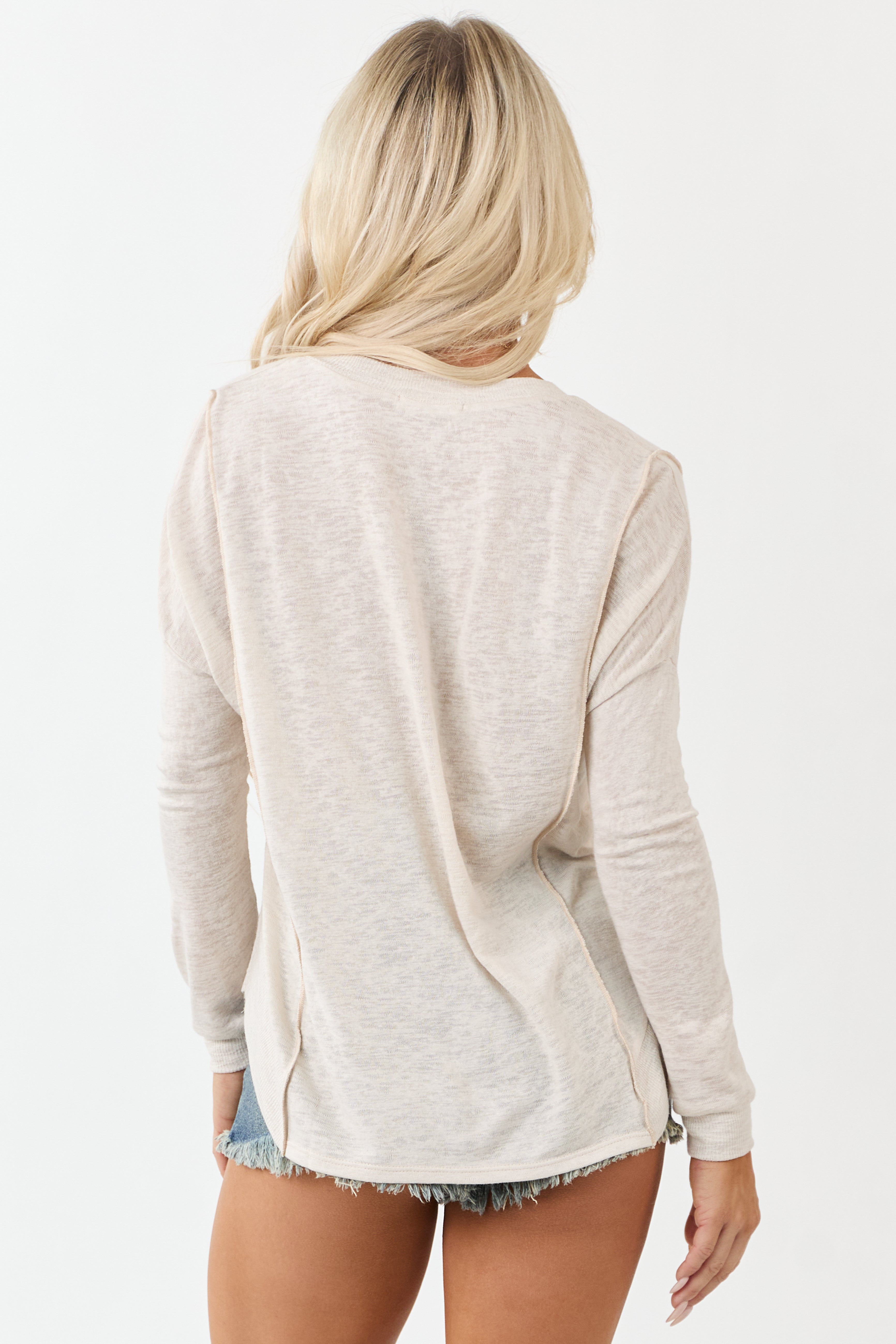 Champagne V Neck Long Sleeve Soft Knit Top