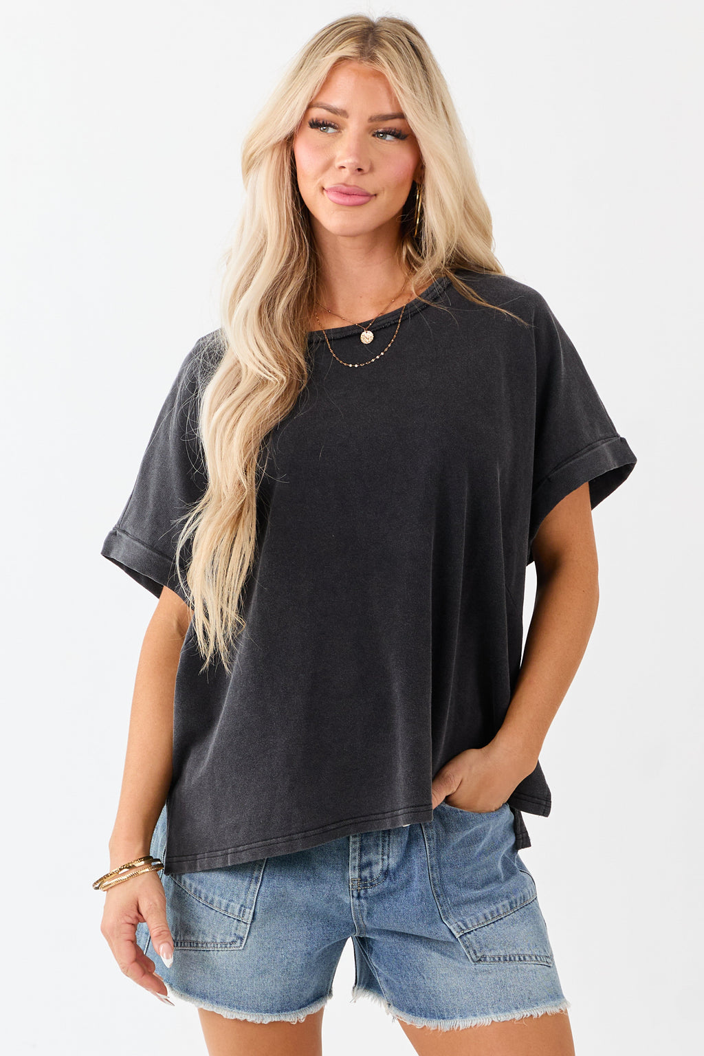 Charcoal Mineral Wash Short Sleeve Cotton Top
