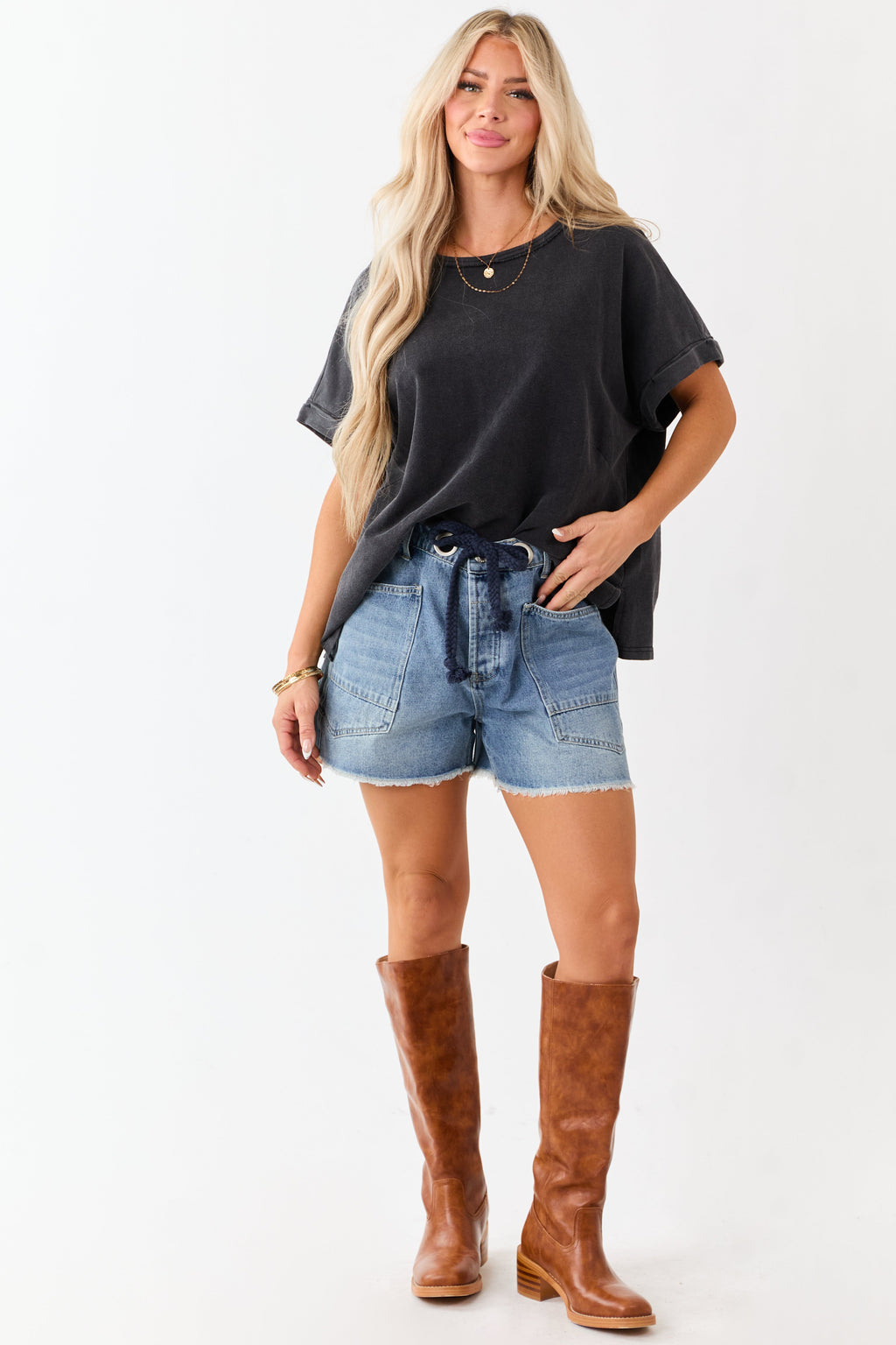 Charcoal Mineral Wash Short Sleeve Cotton Top