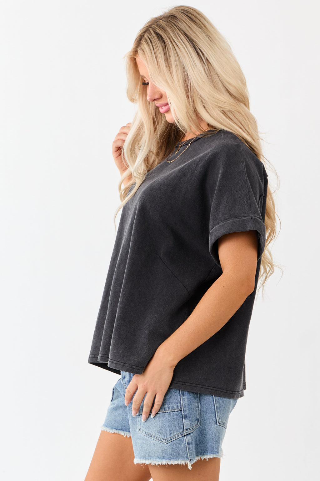 Charcoal Mineral Wash Short Sleeve Cotton Top