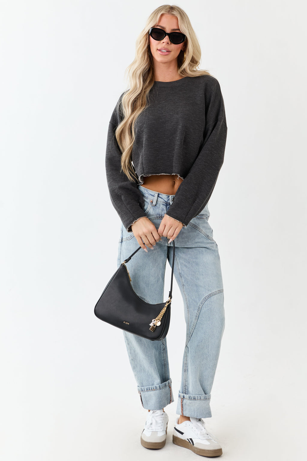 Charcoal Pulled Seam Relaxed Sweatshirt Style Top