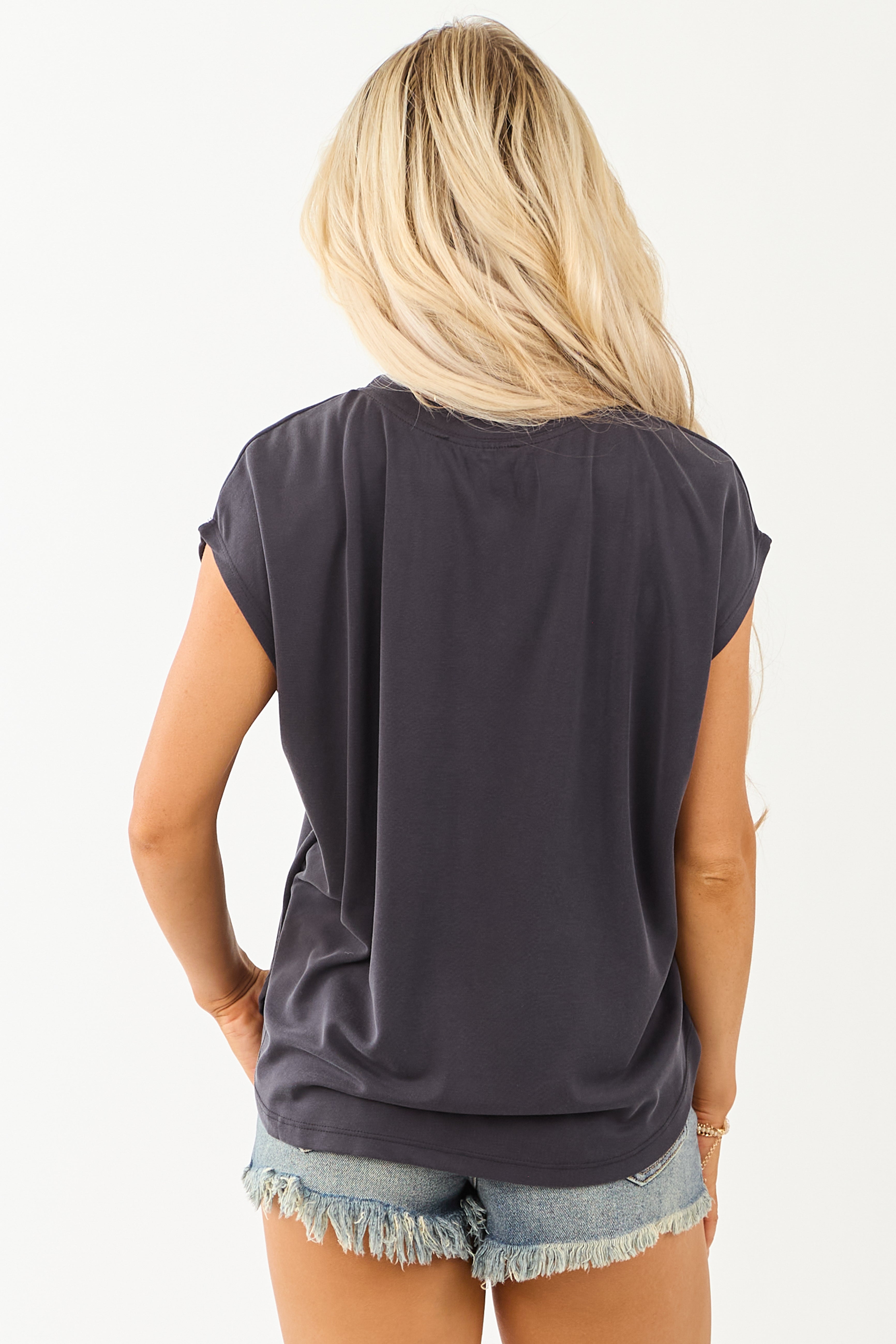 Charcoal Relaxed Soft Knit Short Sleeve Tee