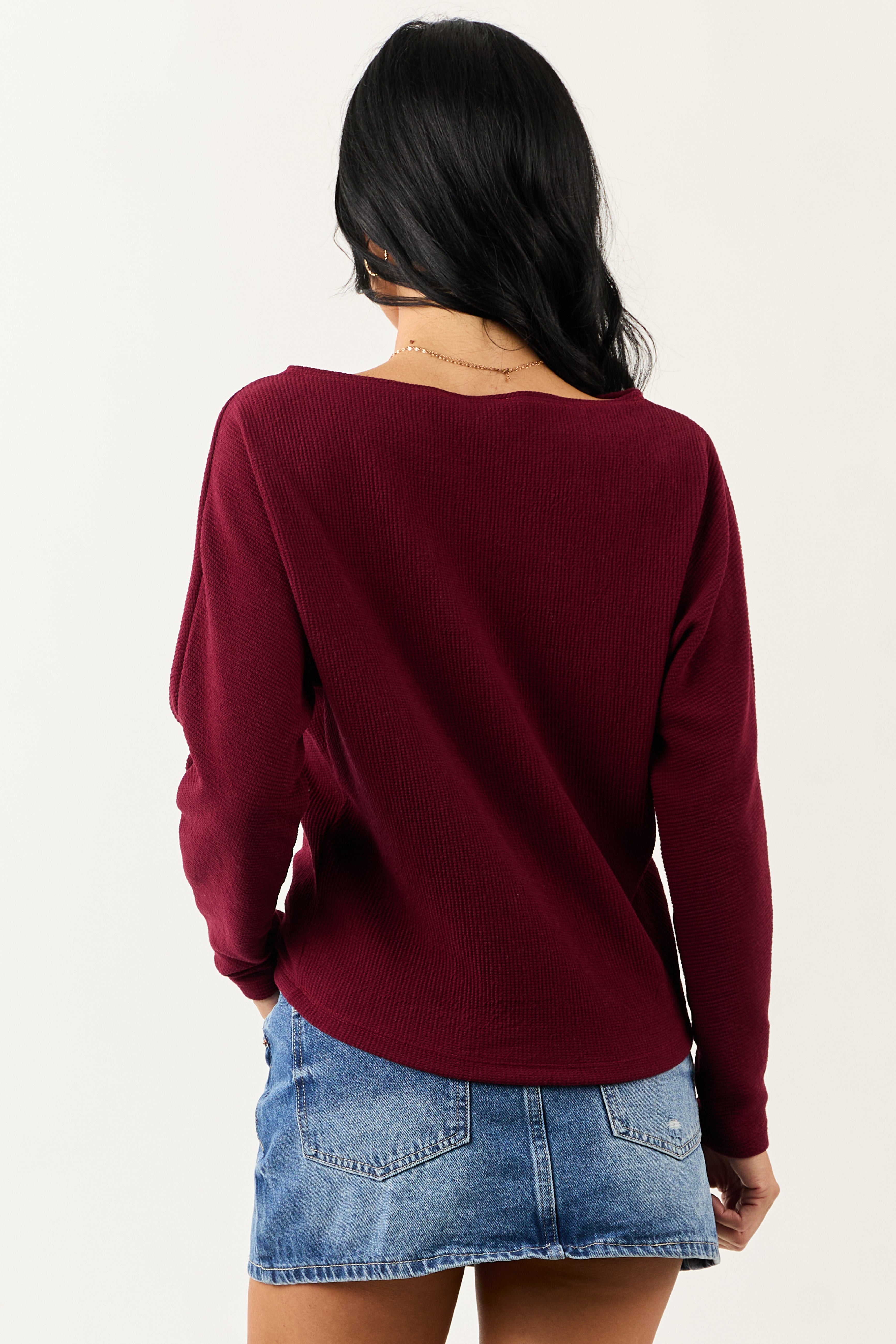 Cherry Boat Neck Knit Long Sleeve Top