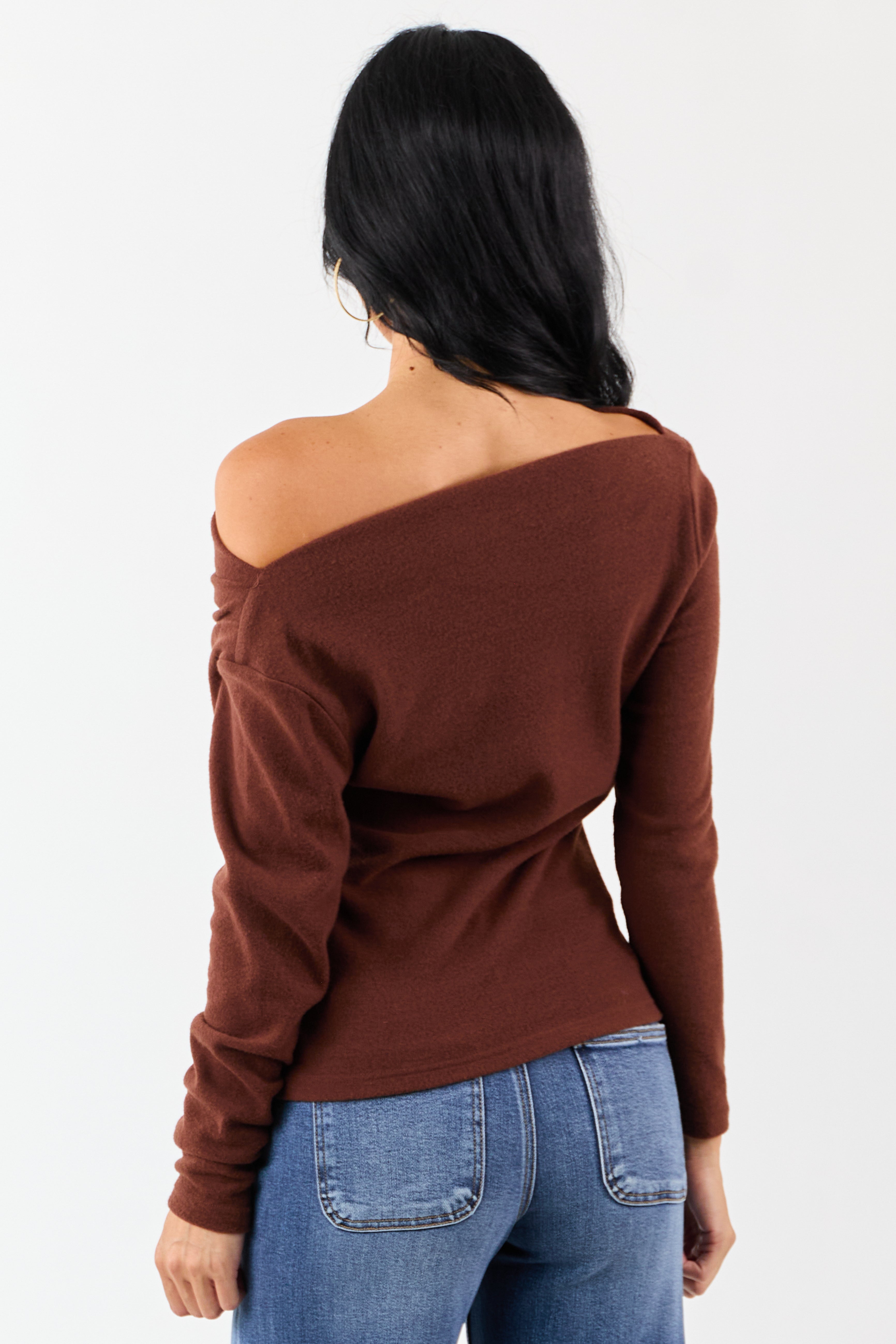 Cinnamon One Shoulder Ruched Long Sleeve Top