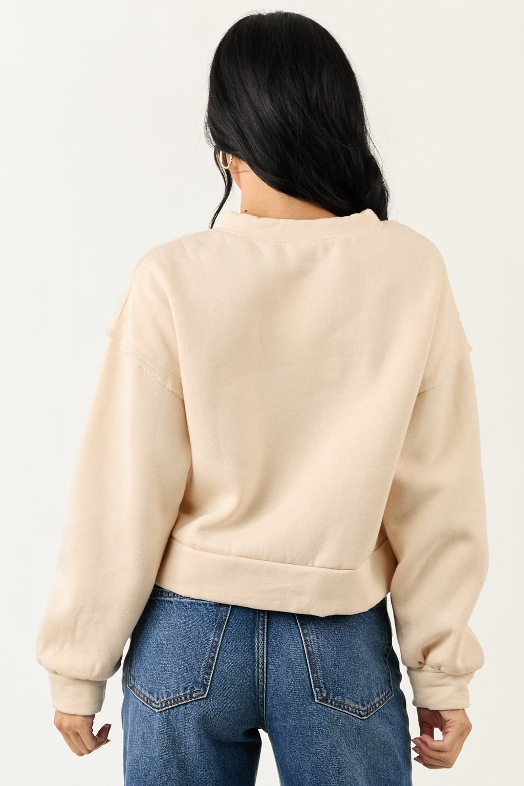 Cream Cable Knit Contrast Relaxed Pullover Sweatshirt