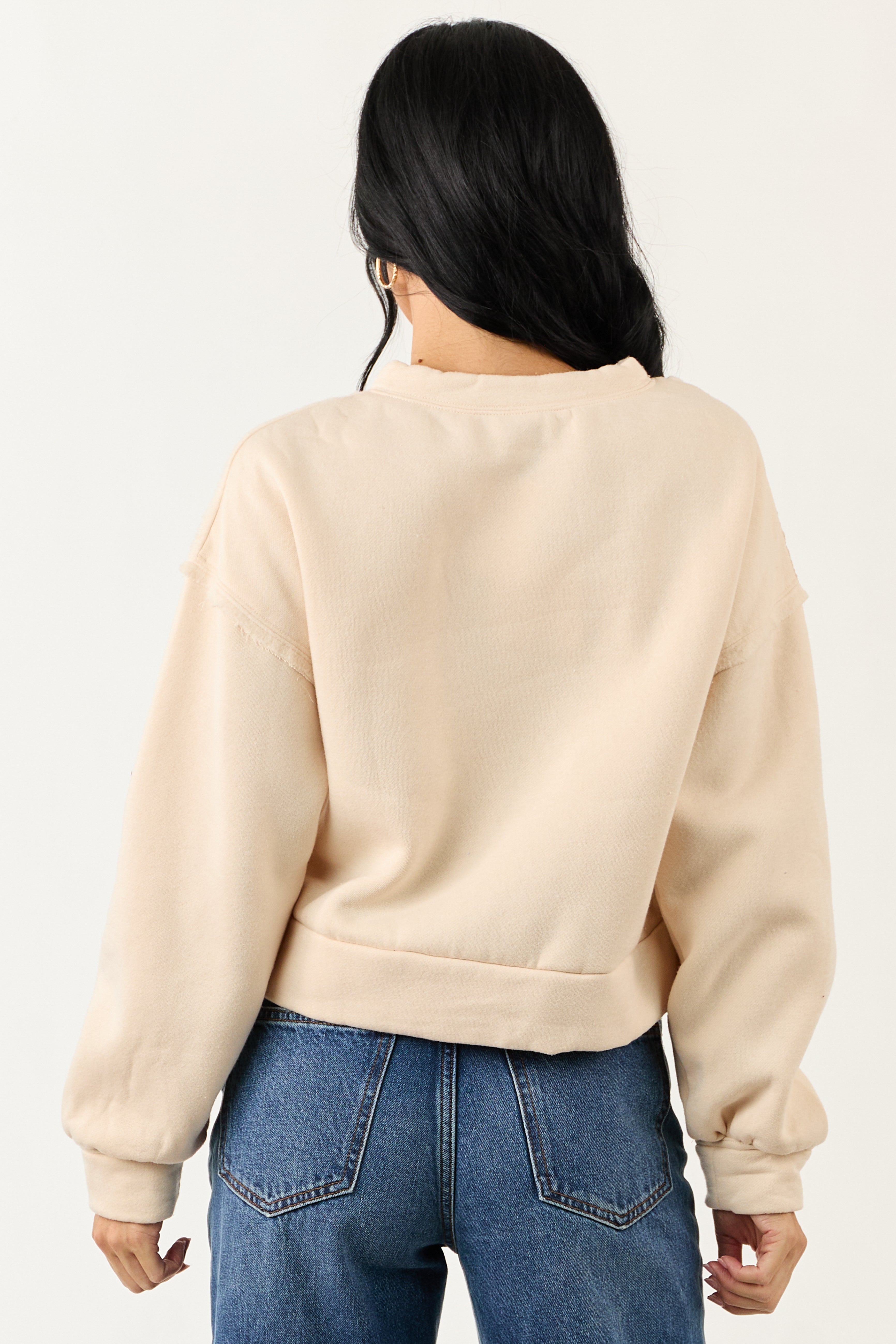 Cream Cable Knit Contrast Relaxed Pullover Sweatshirt