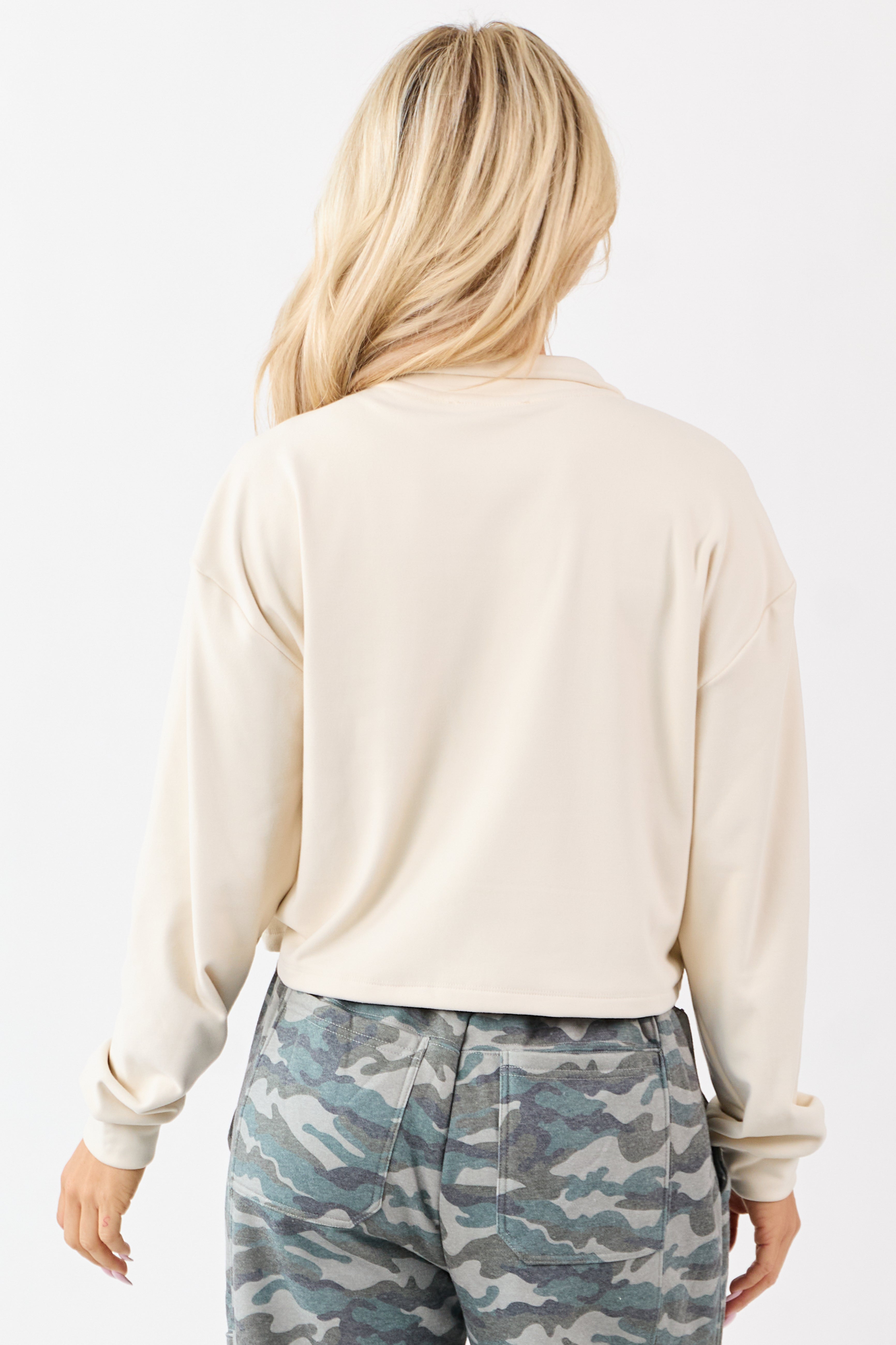 Cream Collared Half Zip Up Sweatshirt