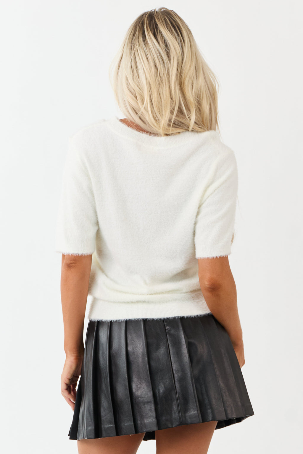 Cream Fuzzy Knit Half Sleeve Top