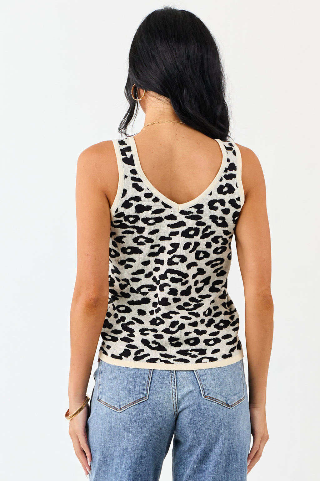 Cream and Black Leopard Print Knit Tank Top