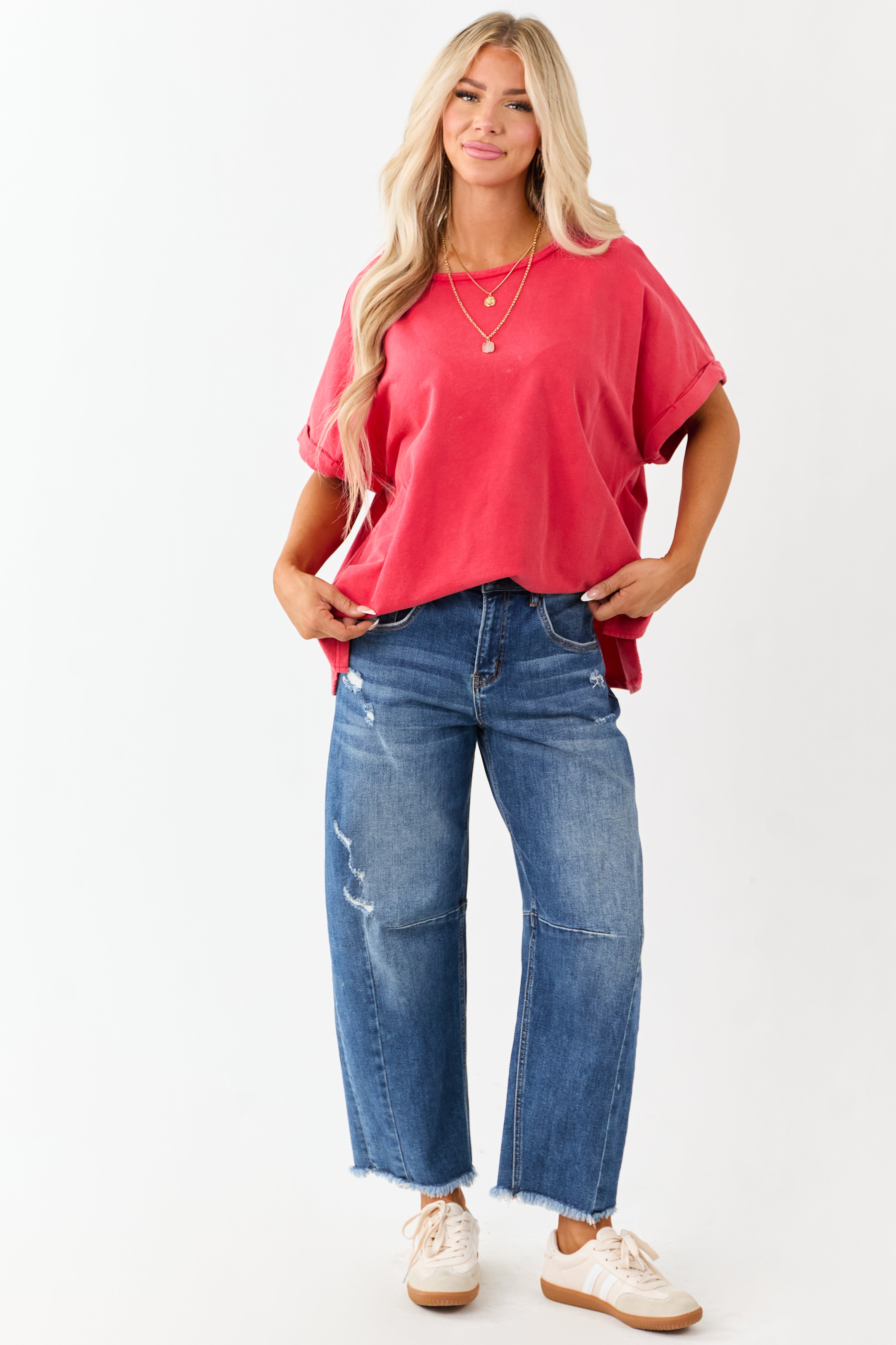 Crimson Mineral Wash Short Sleeve Cotton Top