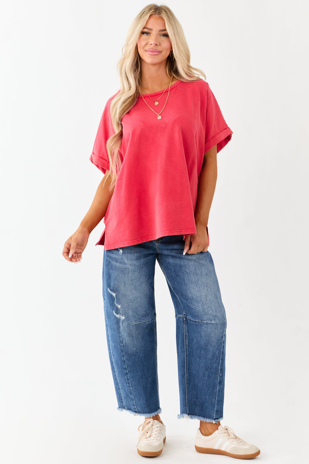 Crimson Mineral Wash Short Sleeve Cotton Top