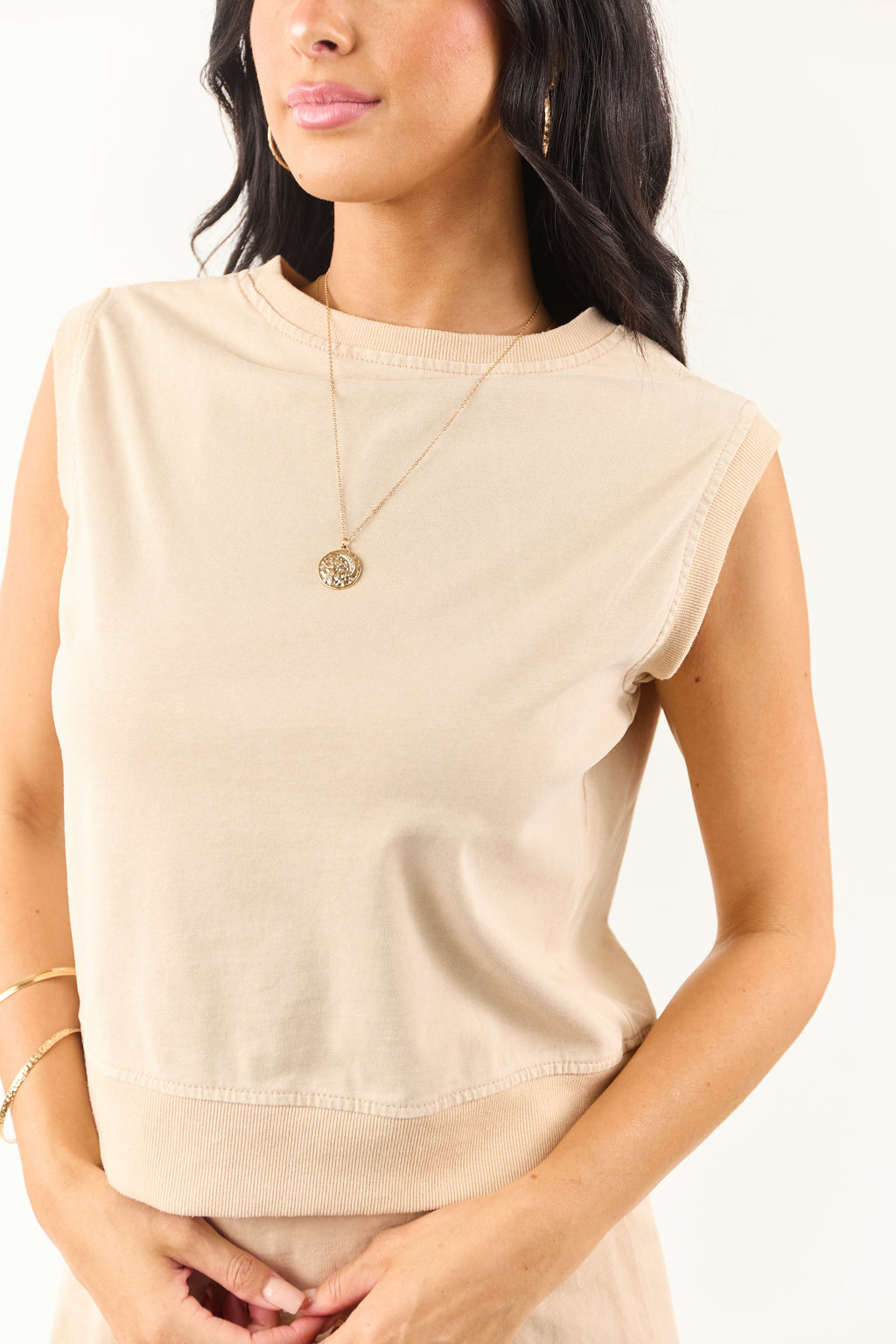 Desert Sand Washed Cotton Skort and Tank Top Set