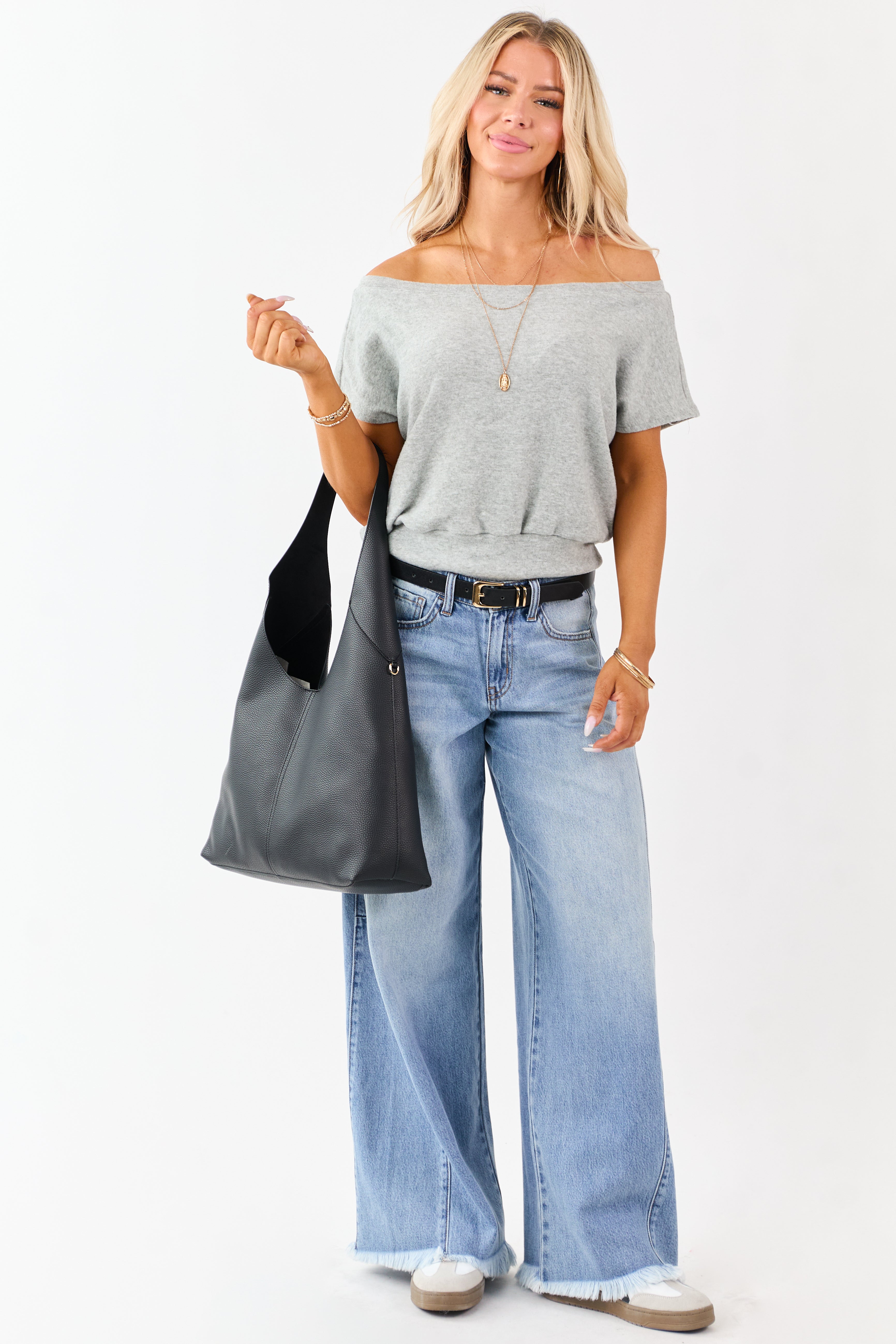 Dove Grey One Shoulder Relaxed Soft Knit Top