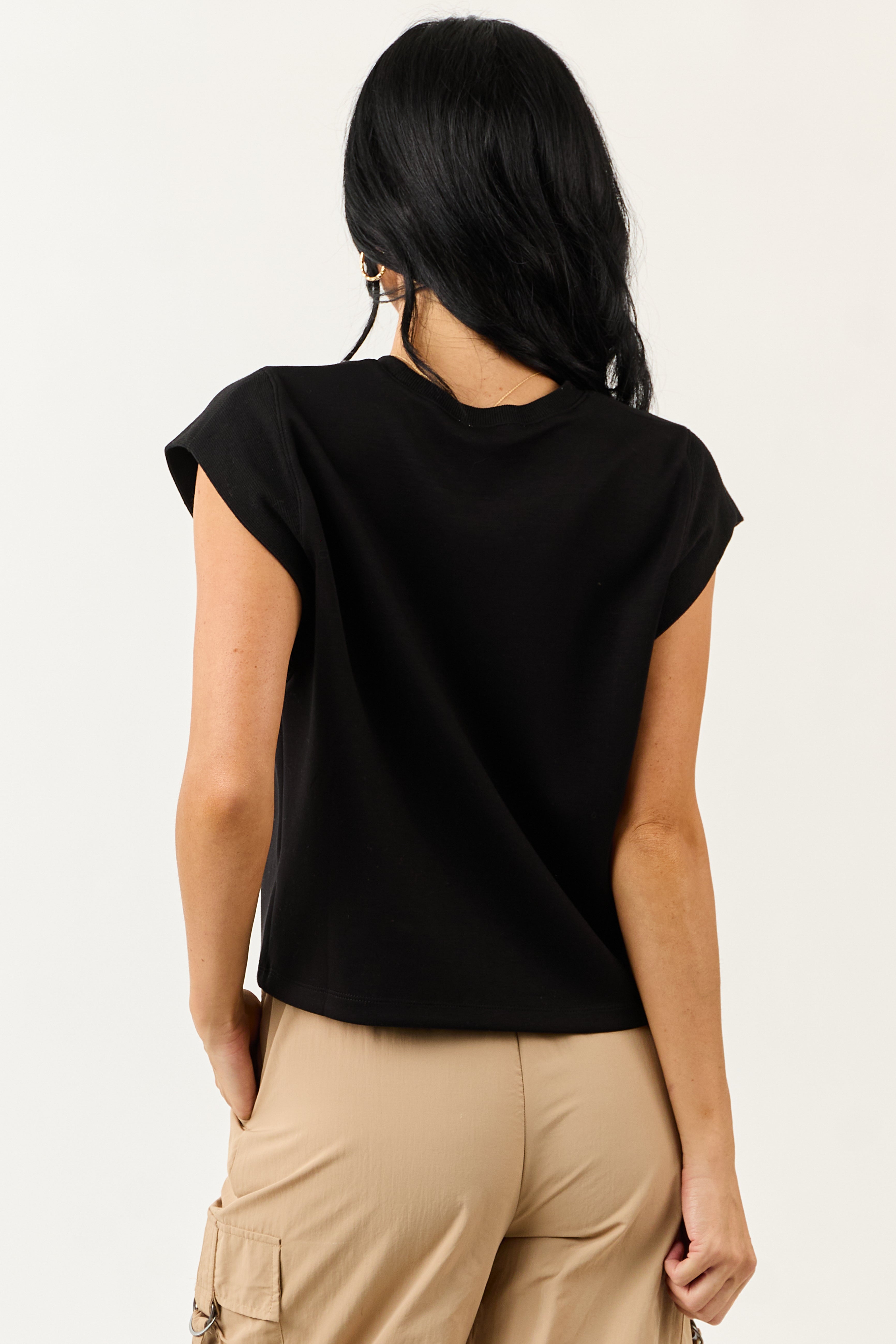 Entro Black Ribbed Cap Sleeve Soft Tank Top