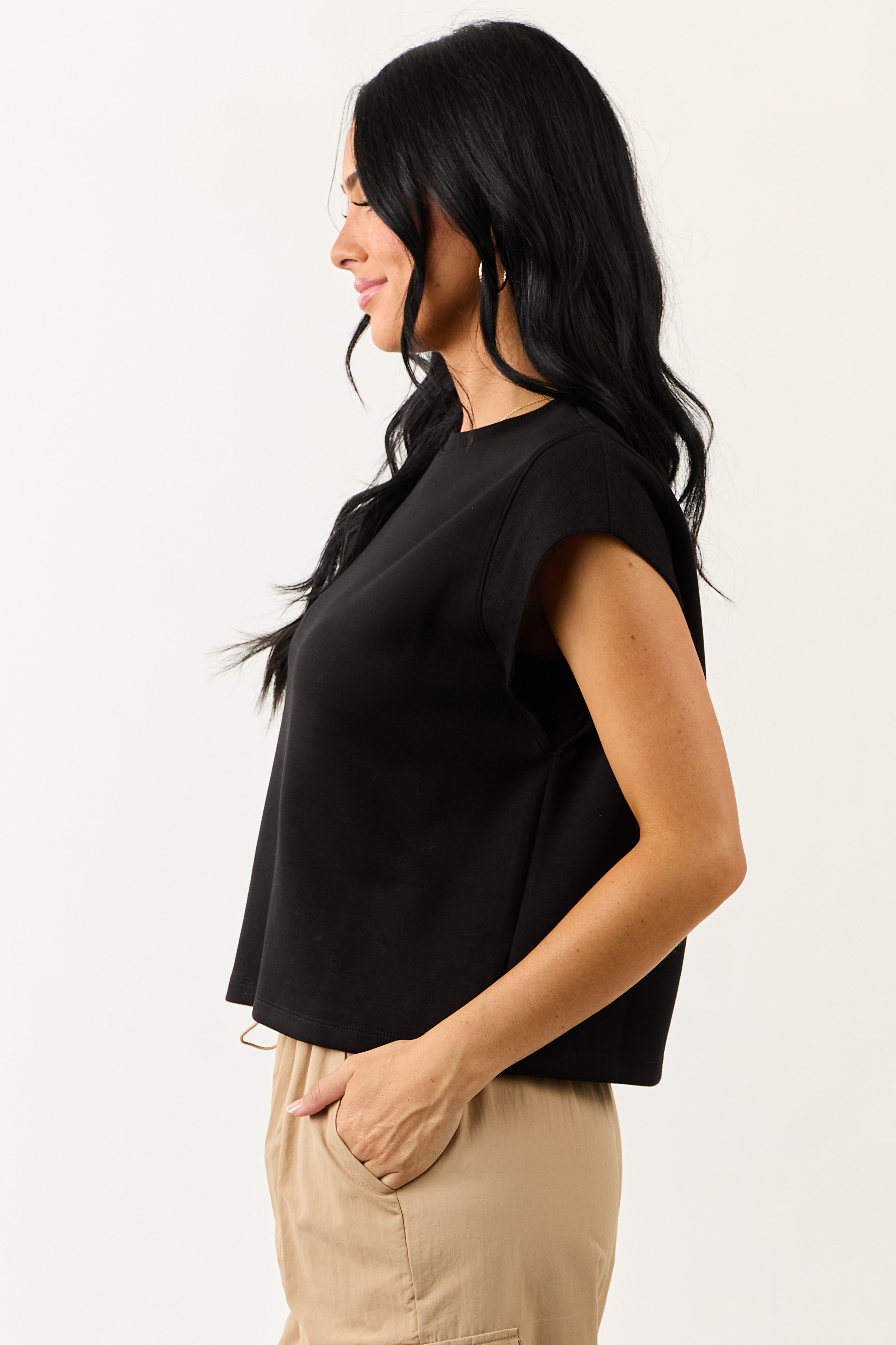 Entro Black Ribbed Cap Sleeve Soft Tank Top