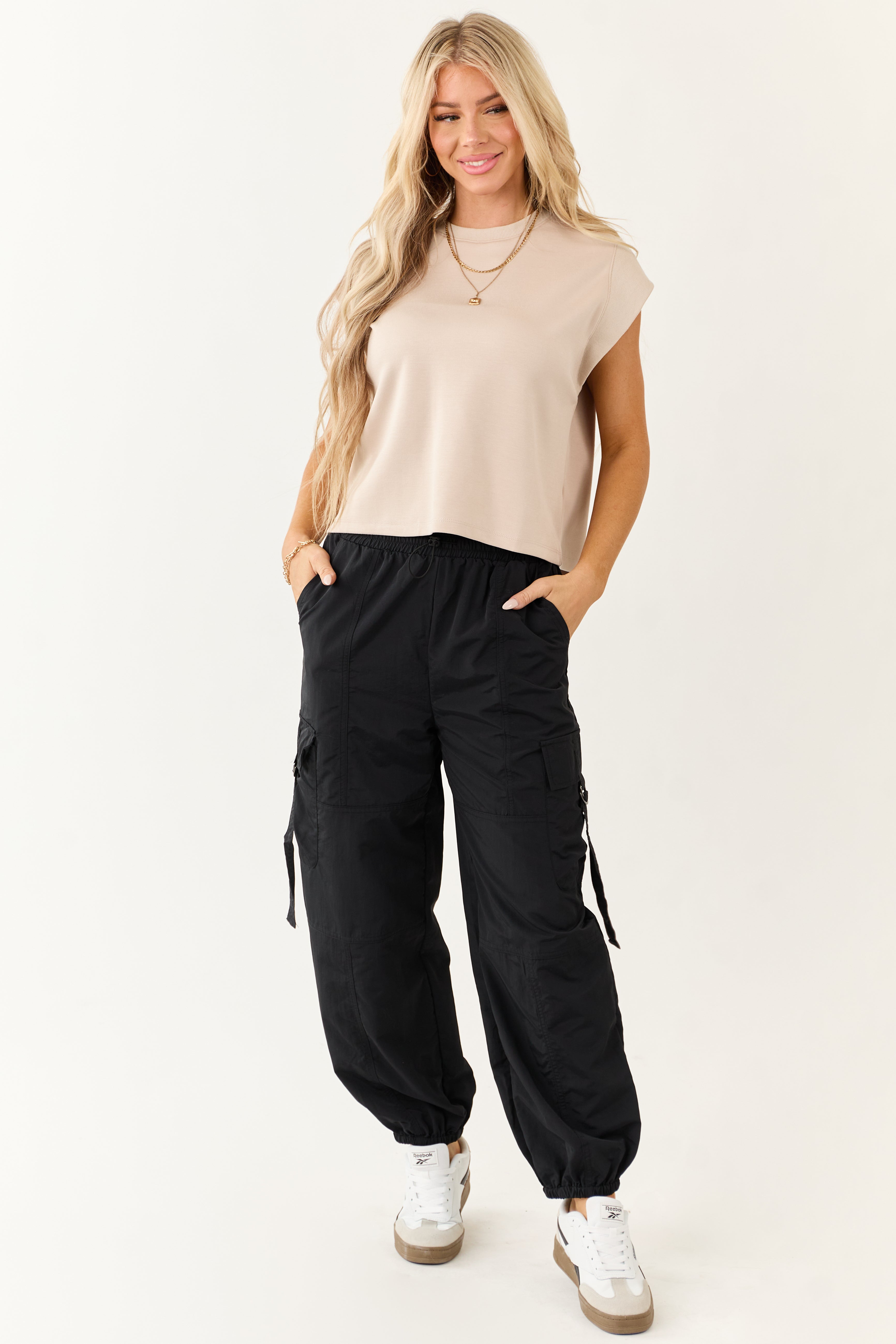 Entro Desert Sand Ribbed Cap Sleeve Soft Tank Top