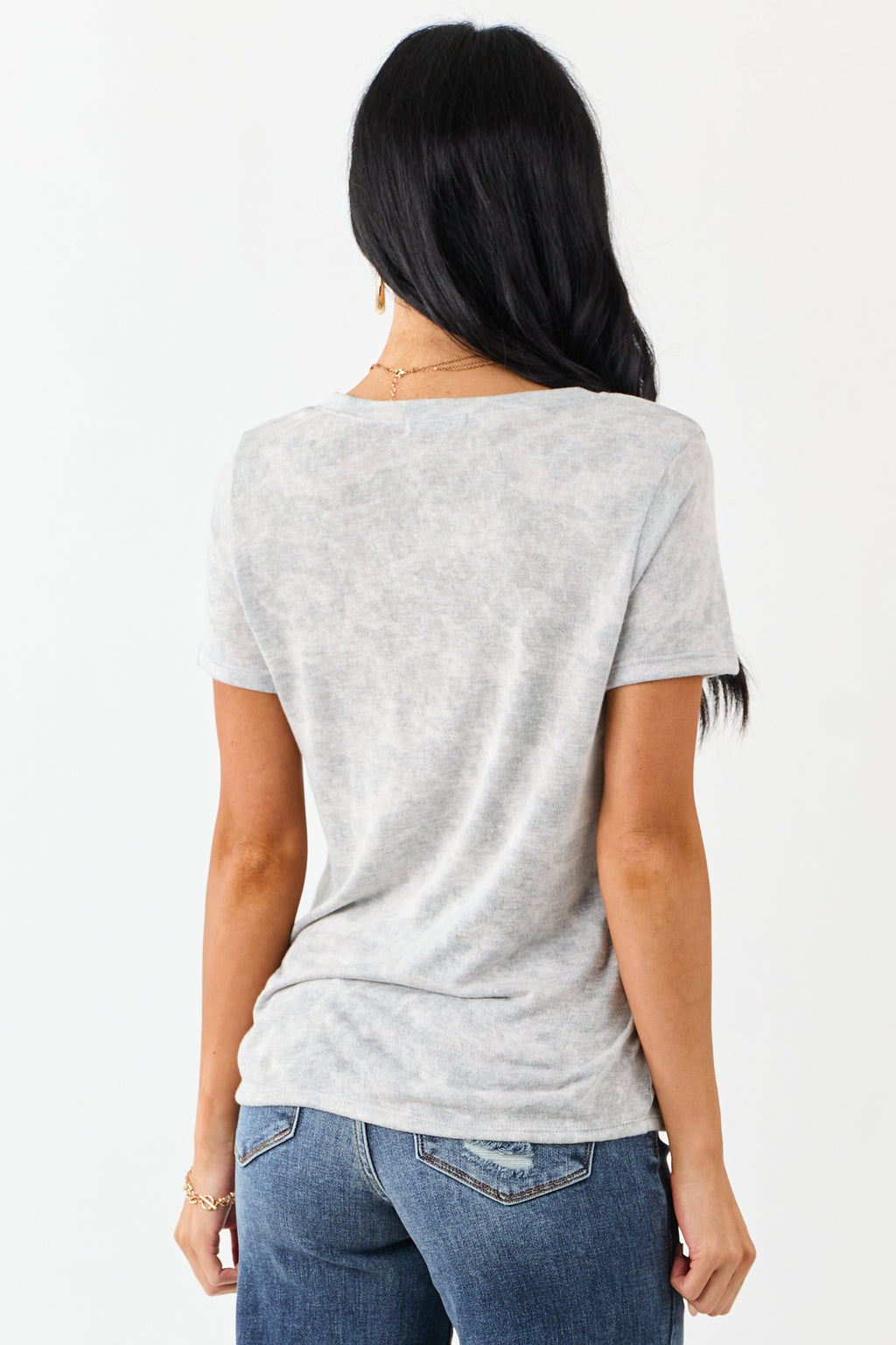 Heather Grey Faded Camo Print Short Sleeve Top