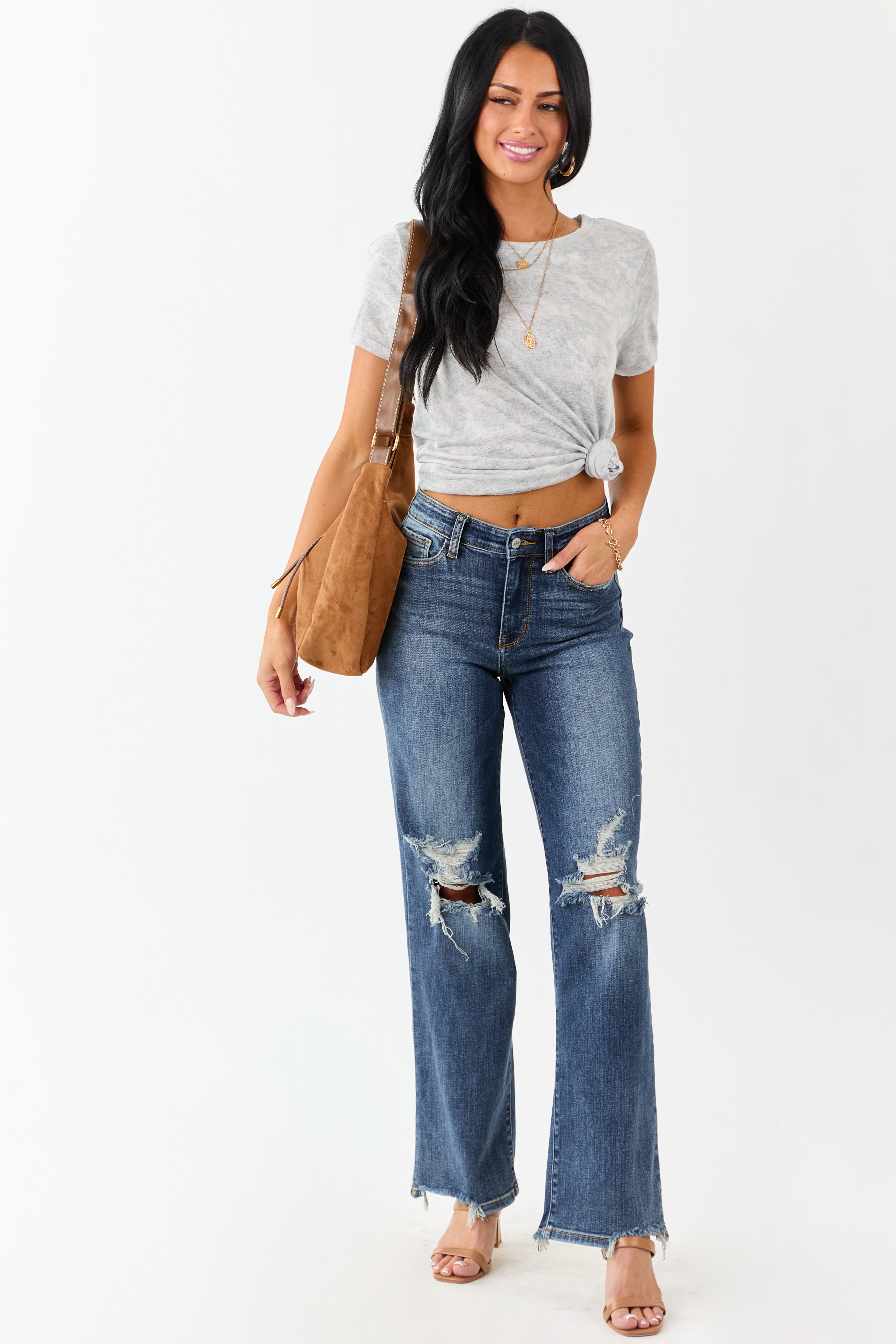 Heather Grey Faded Camo Print Short Sleeve Top