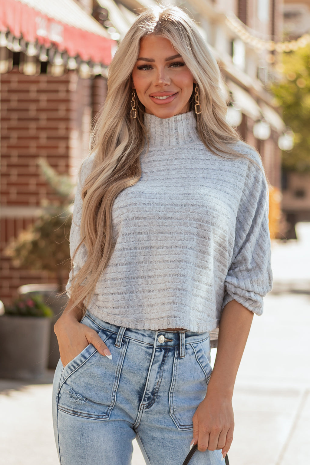 Heather Grey Mock Neck Soft Long Sleeve Top