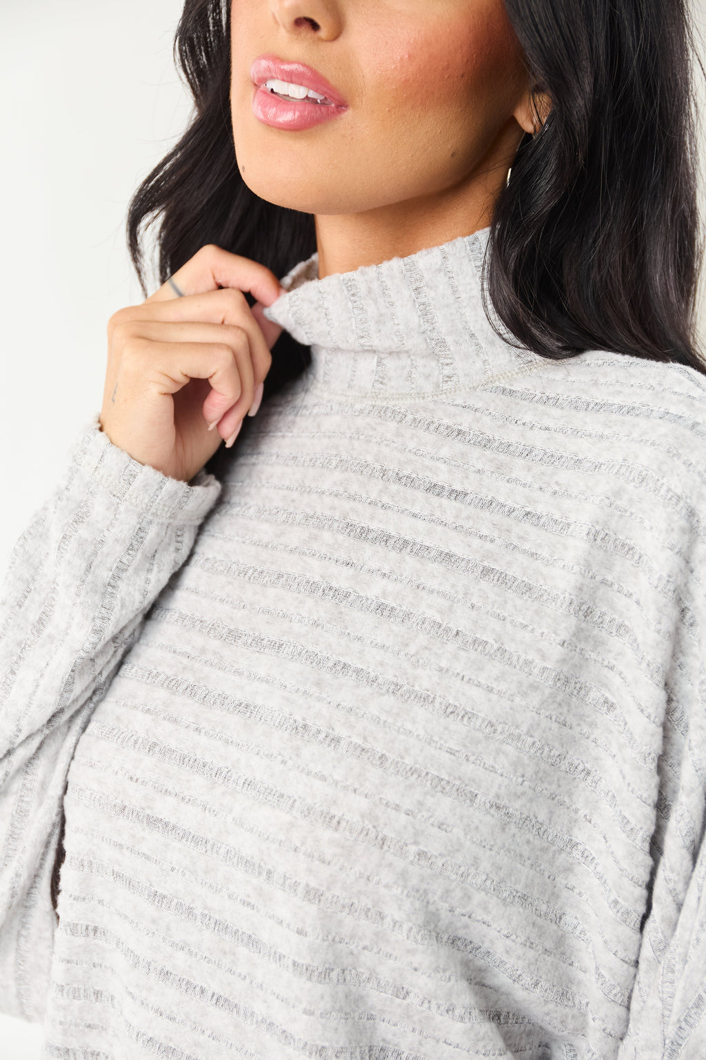 Heather Grey Mock Neck Soft Long Sleeve Top