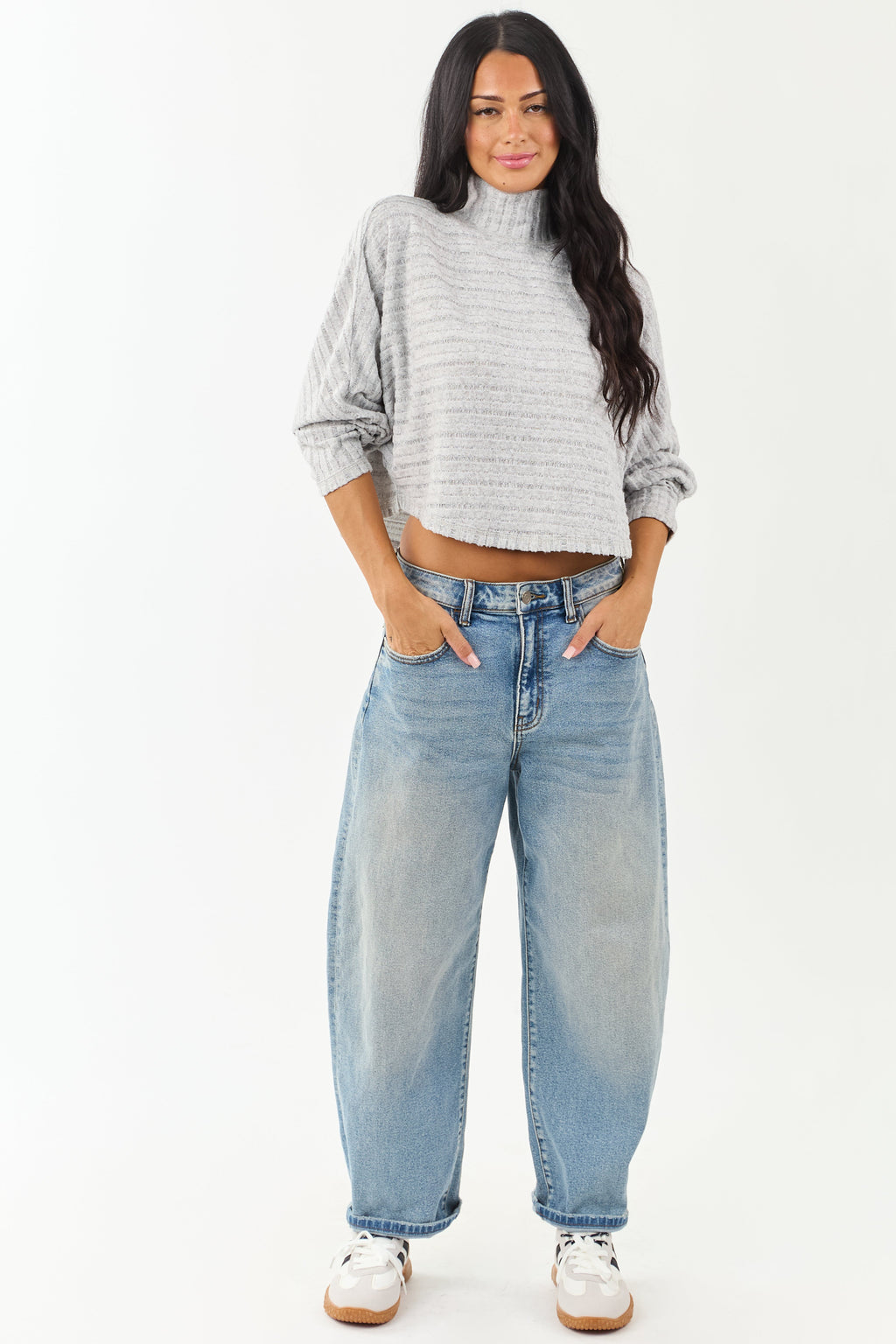 Heather Grey Mock Neck Soft Long Sleeve Top