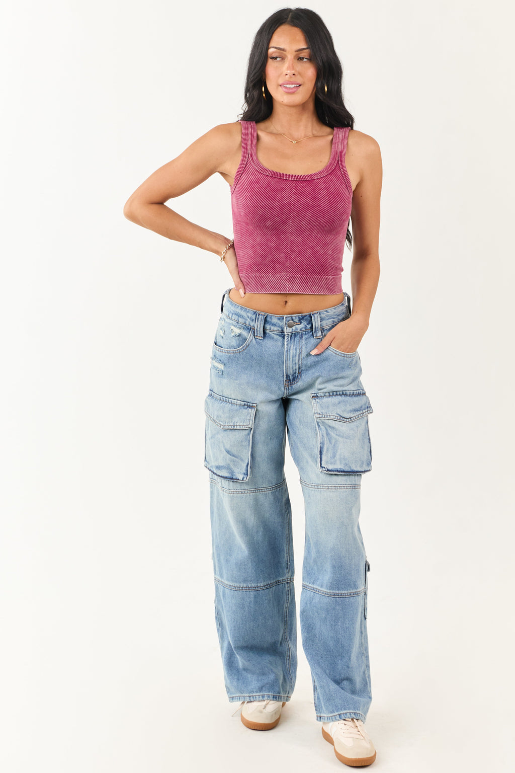 Hibiscus Stone Wash Cropped Knit Tank Top