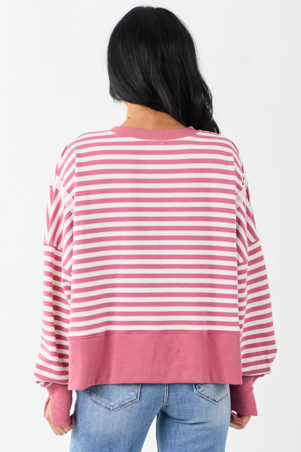 Hibiscus and Ivory Striped Relaxed Sweatshirt