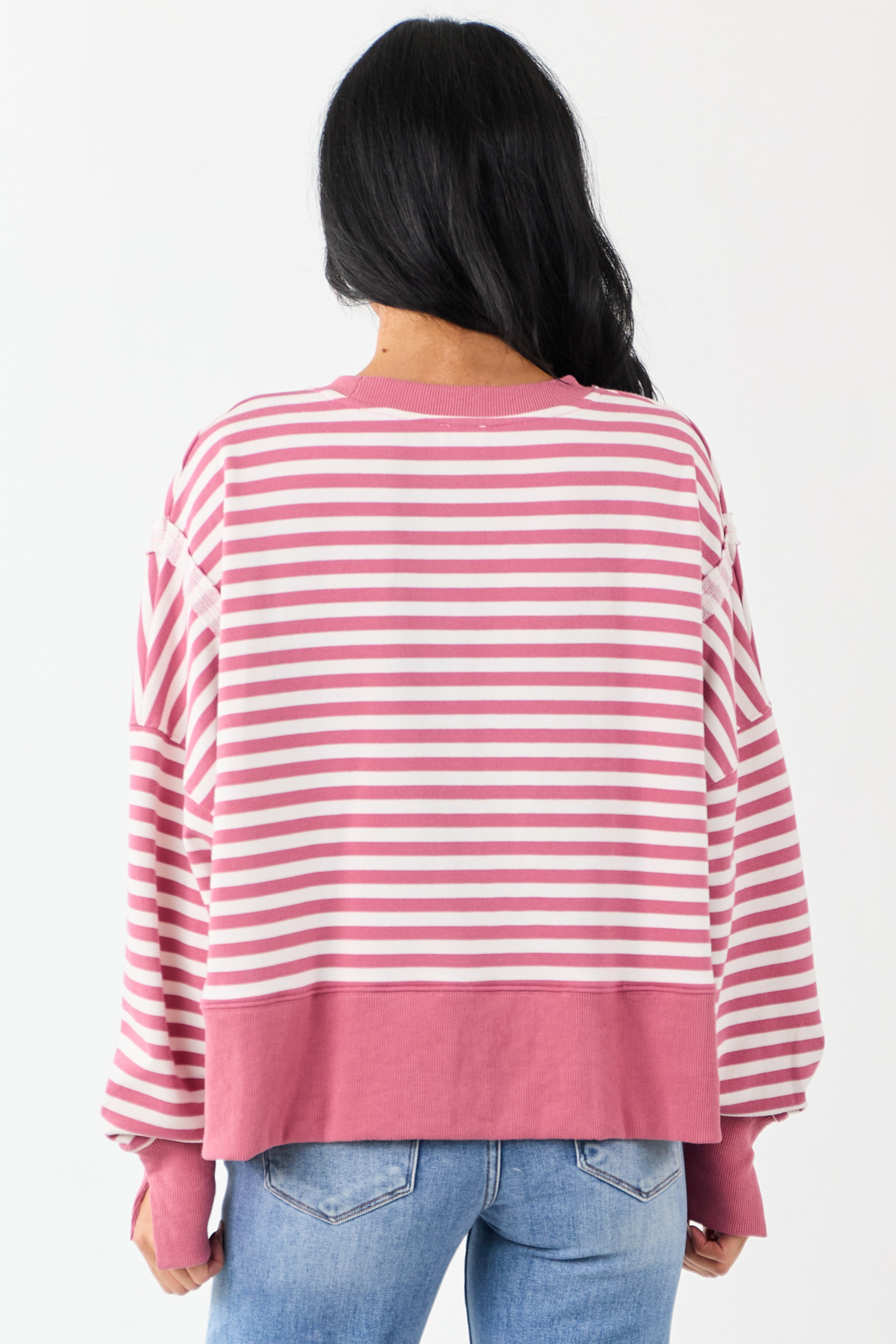 Hibiscus and Ivory Striped Relaxed Sweatshirt
