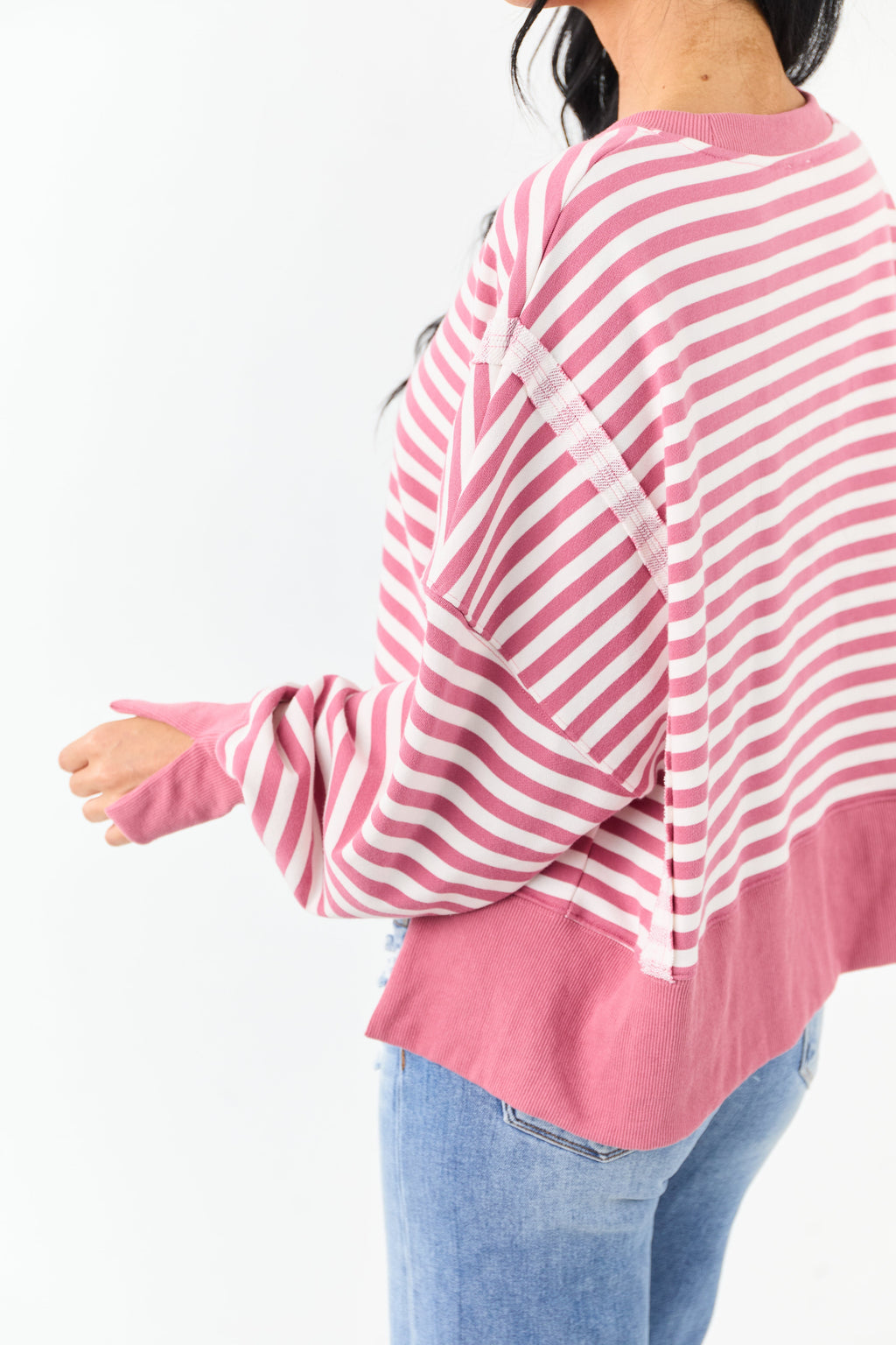 Hibiscus and Ivory Striped Relaxed Sweatshirt