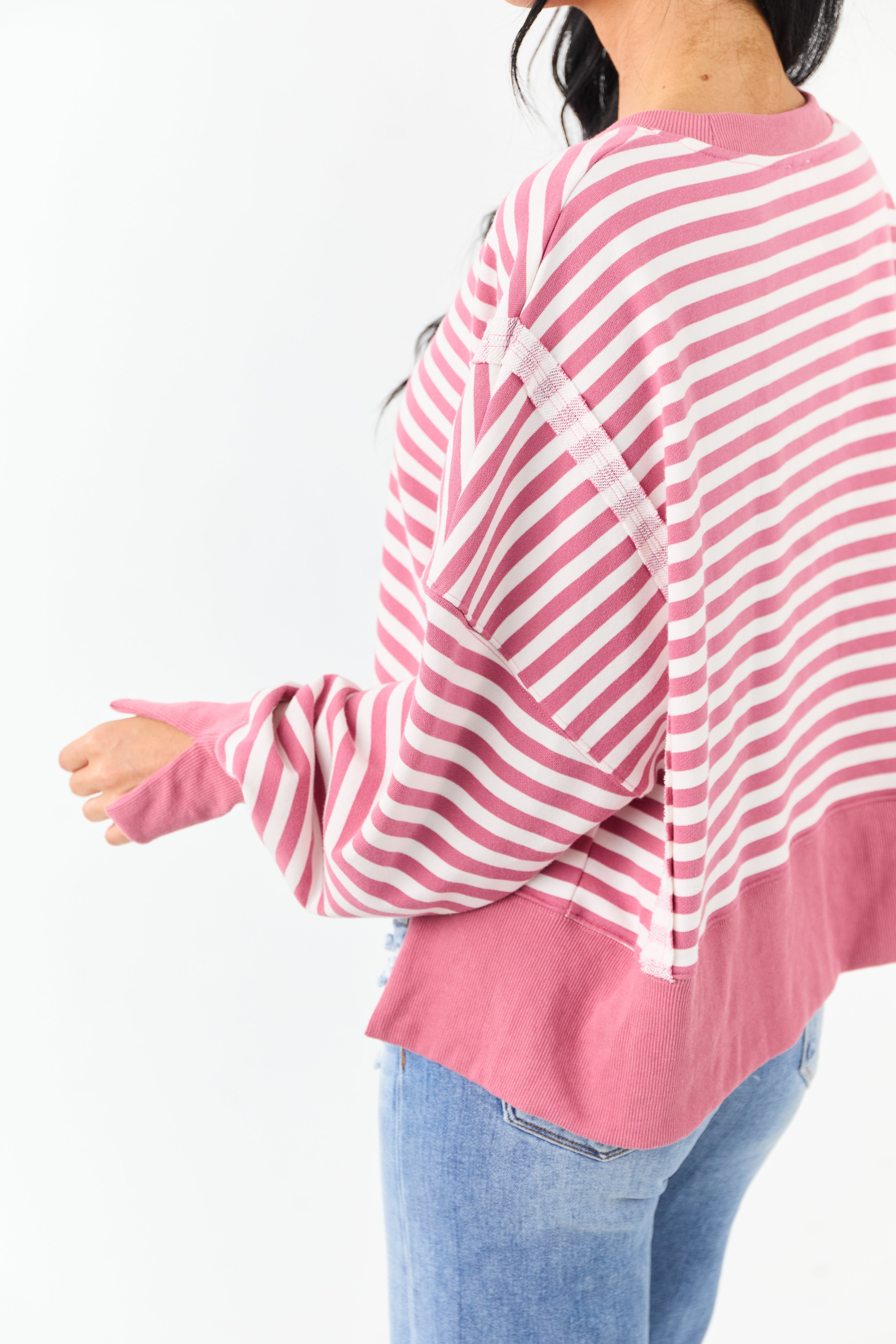 Hibiscus and Ivory Striped Relaxed Sweatshirt