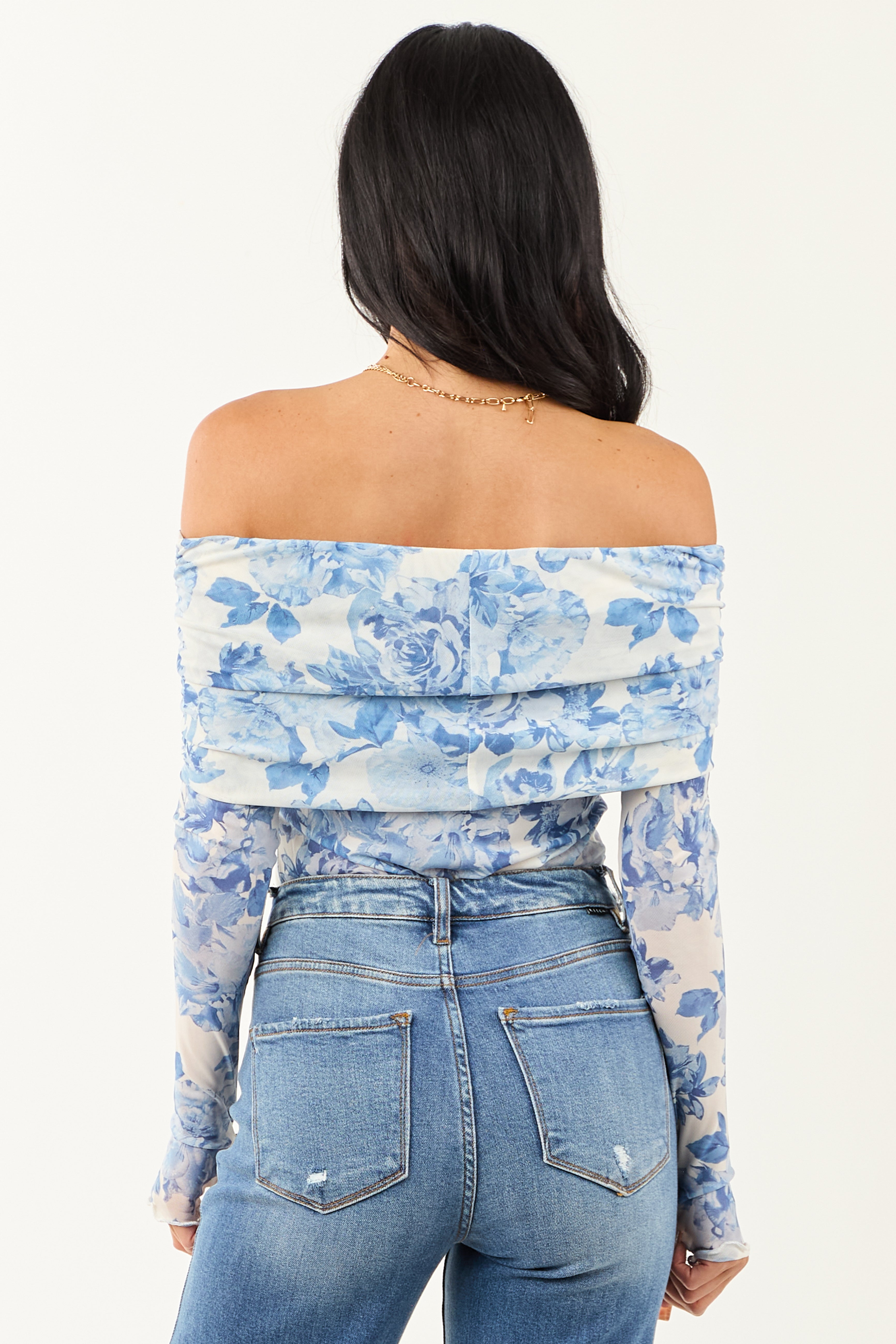 Ivory Floral Print Off the Shoulder Bodysuit