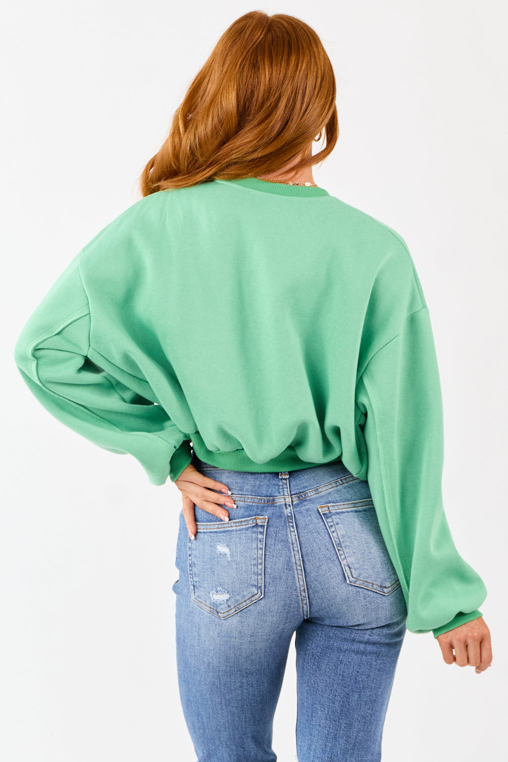 Kelly Green Cropped Boxy Crew Neck Sweatshirt
