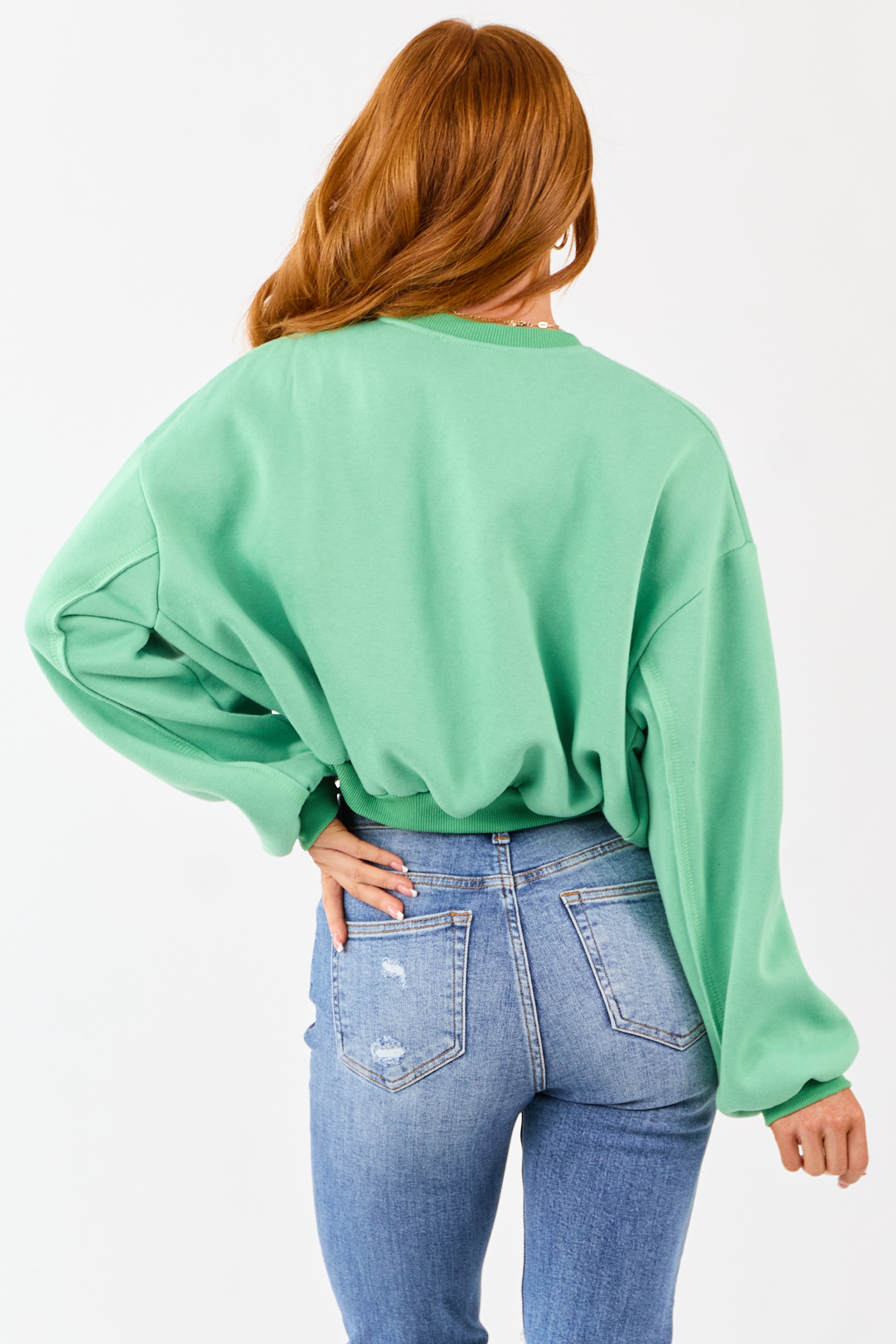 Kelly Green Cropped Boxy Crew Neck Sweatshirt