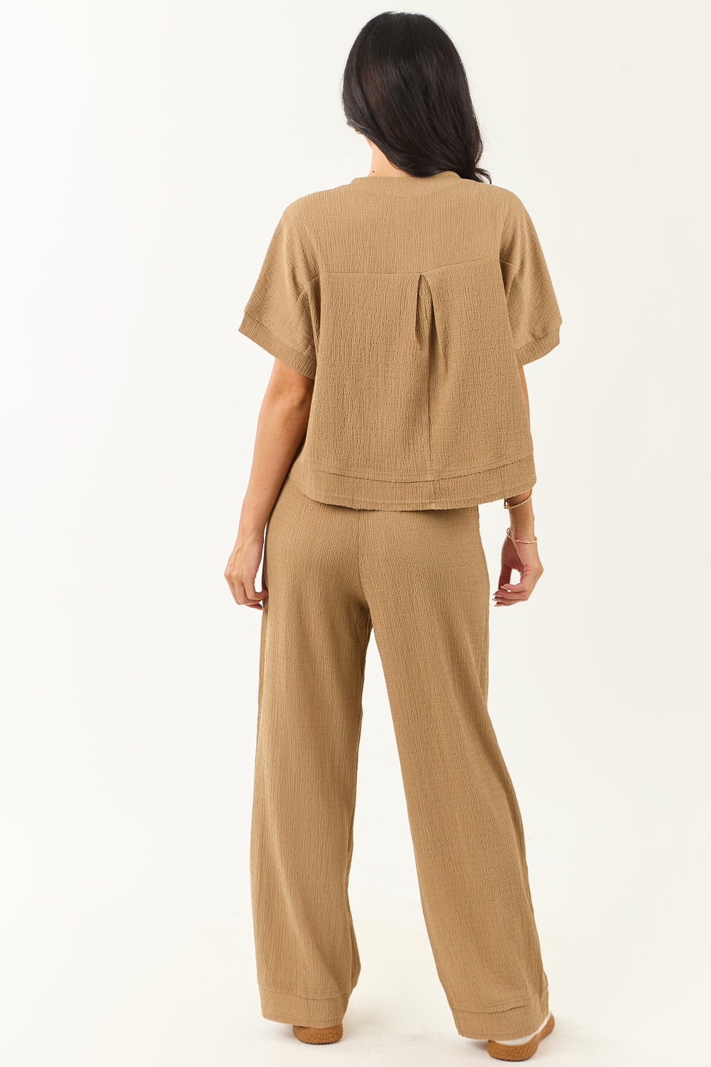 Latte Textured Knit Short Sleeve Top and Pants Set