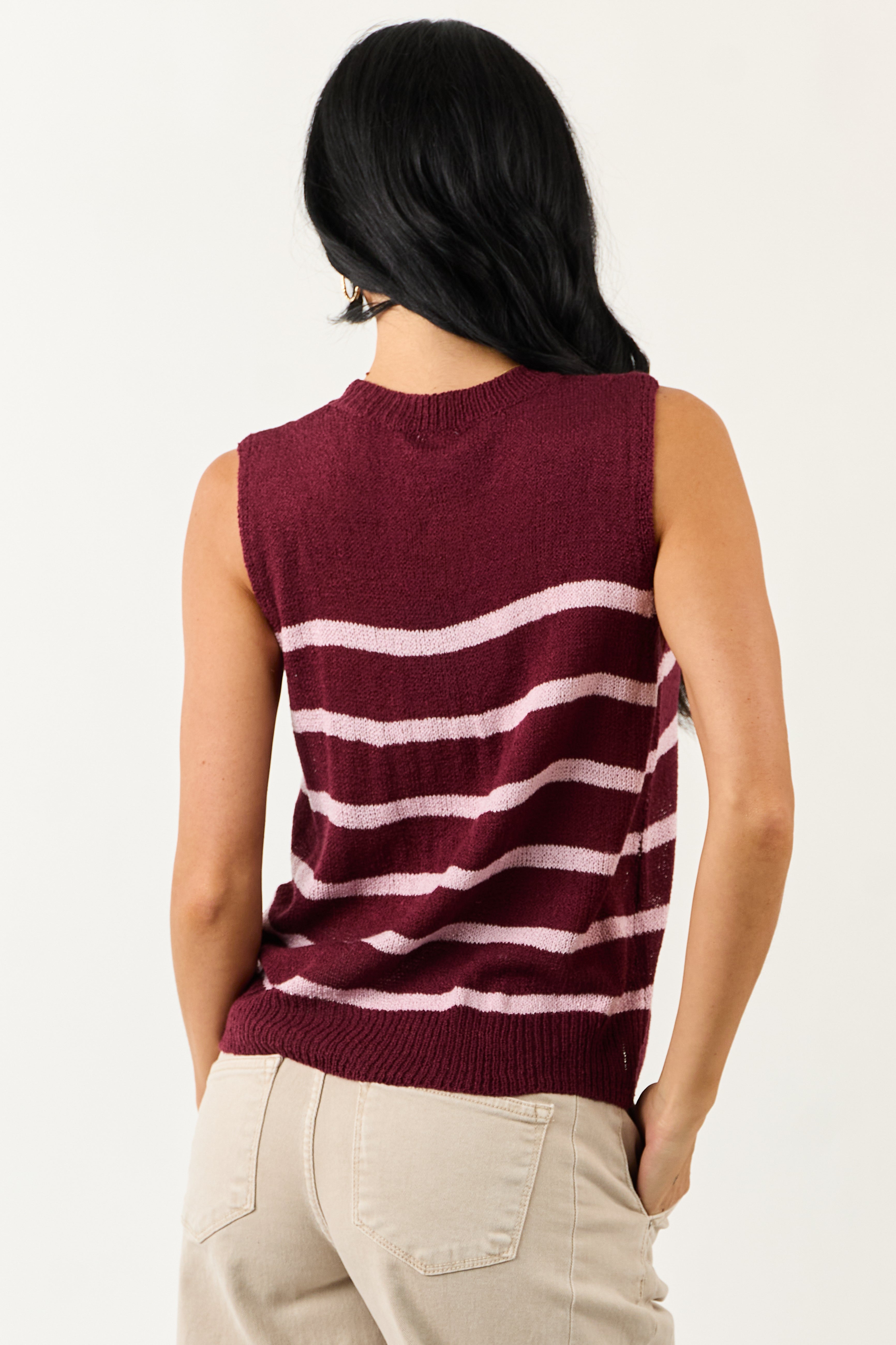 Mahogany and Mauve Striped Sweater Tank Top