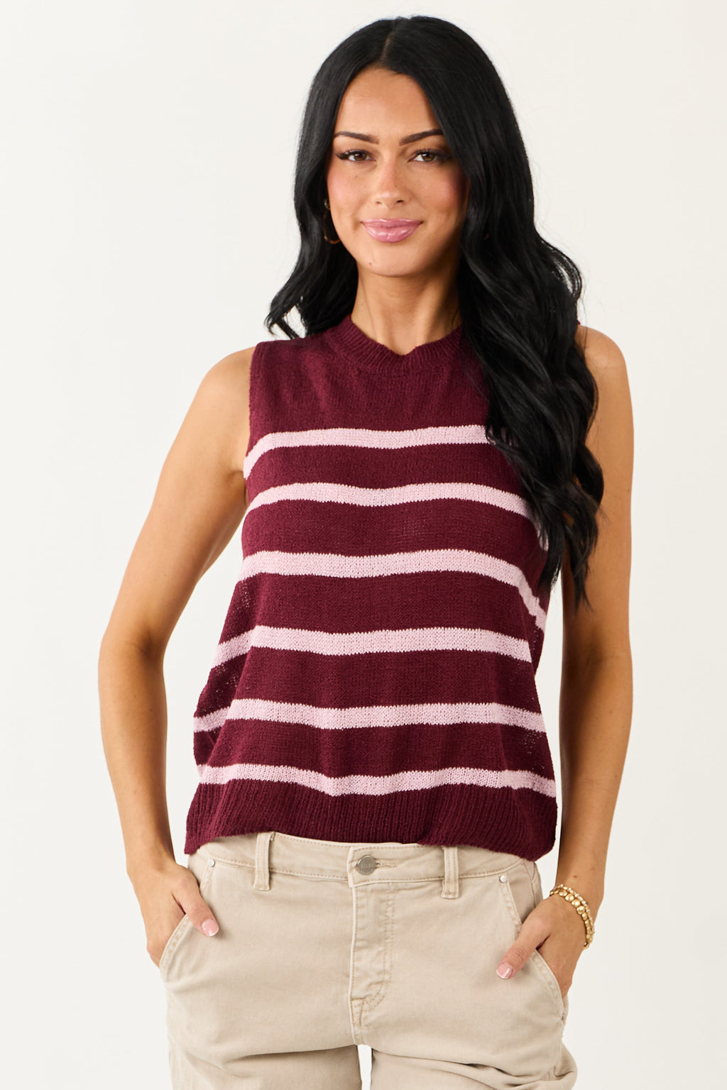 Mahogany and Mauve Striped Sweater Tank Top