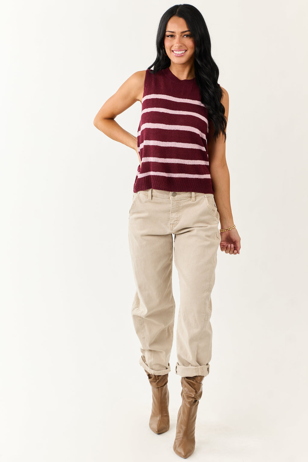 Mahogany and Mauve Striped Sweater Tank Top