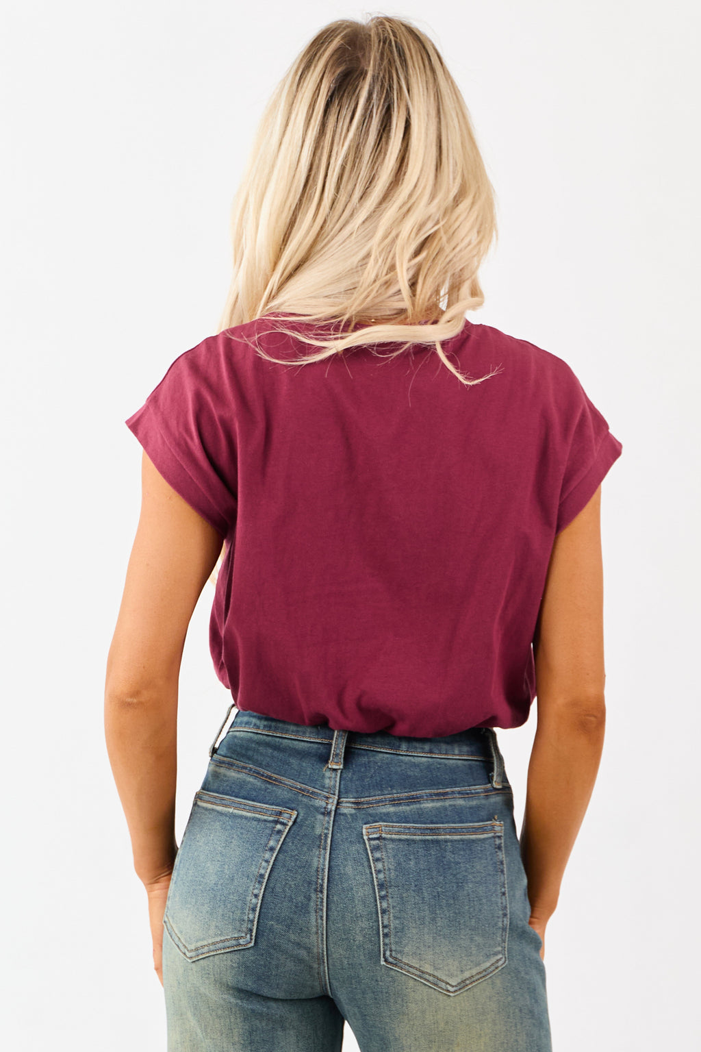 Maroon Cotton Bubble Hem Short Sleeve Cropped Top