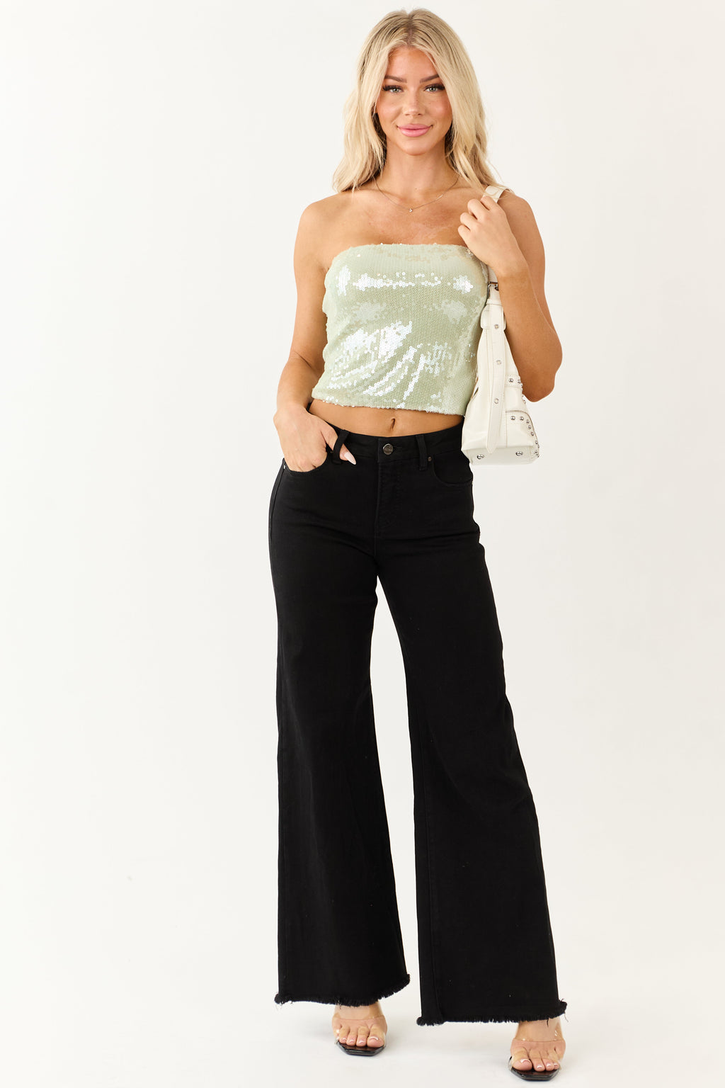 Mint Sequin Cropped Stretchy Bandeau Top