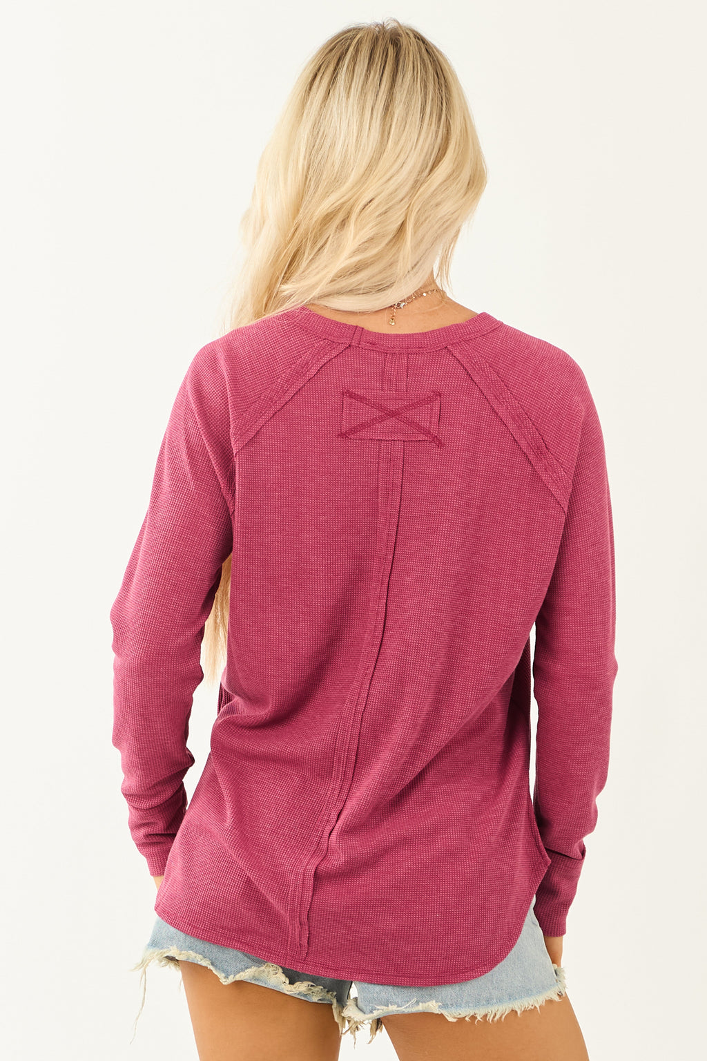 Mulberry Waffle Knit Long Sleeve Relaxed Fit Top