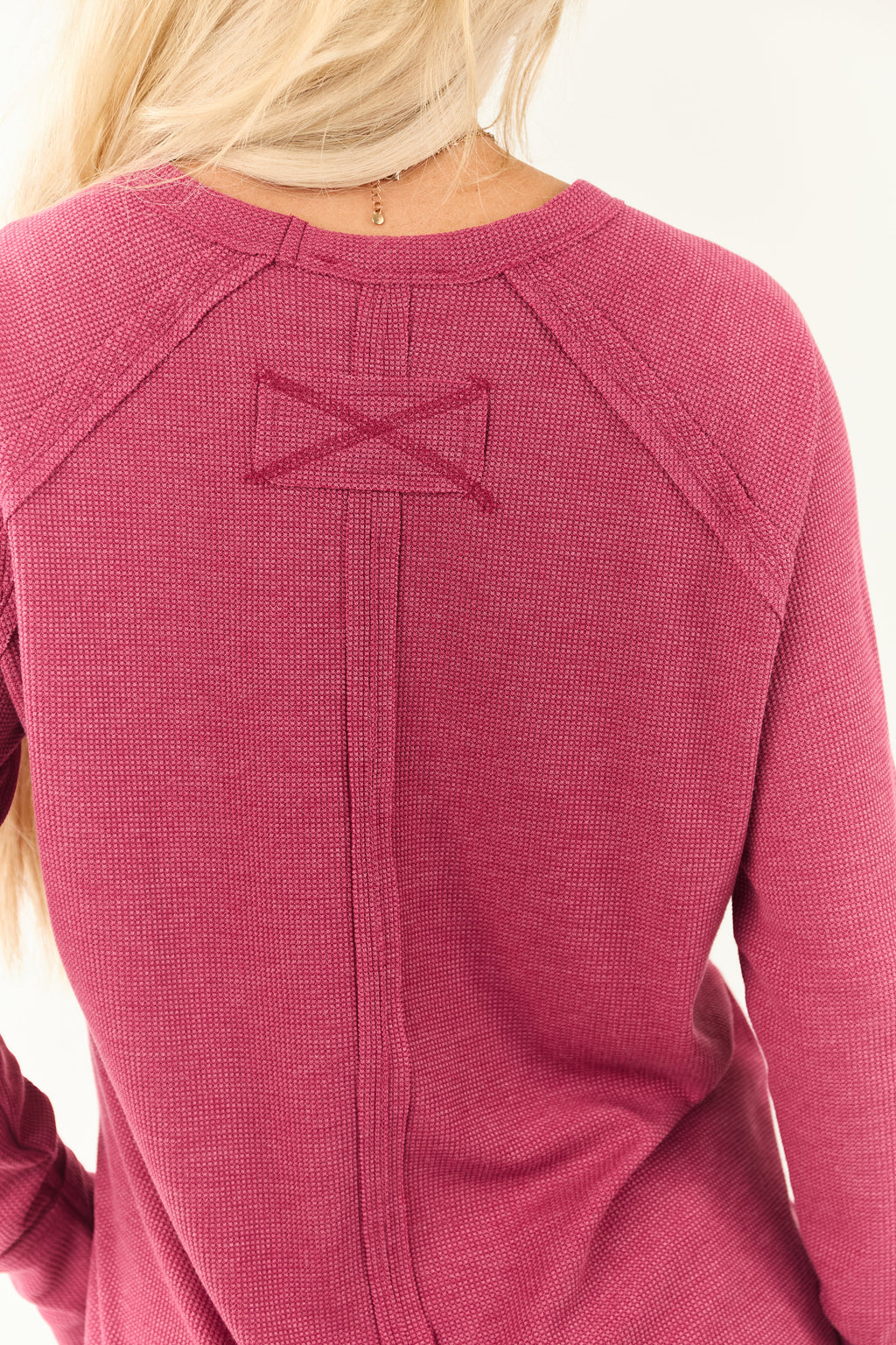 Mulberry Waffle Knit Long Sleeve Relaxed Fit Top